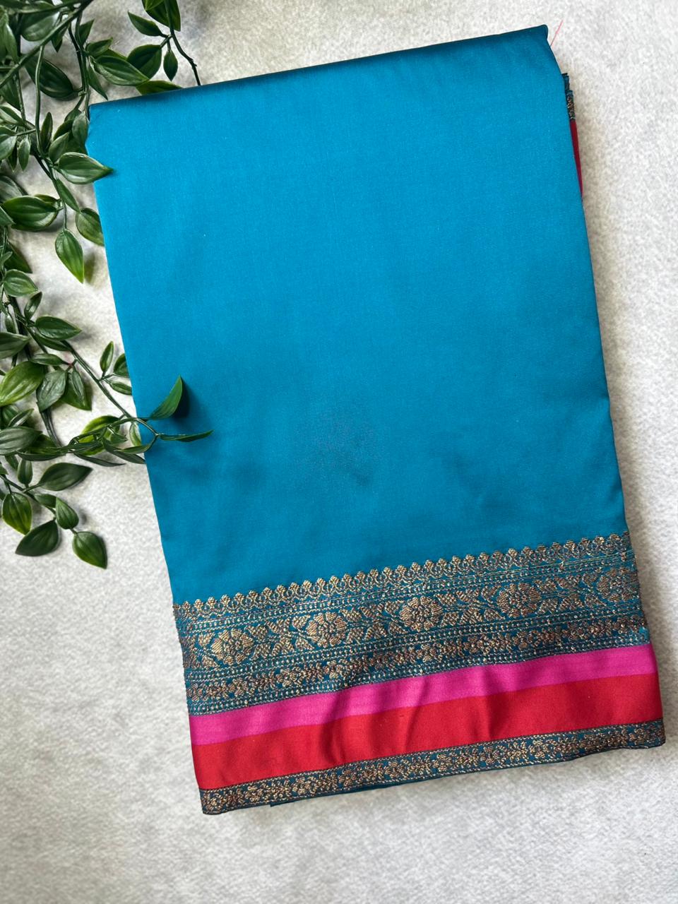 Blue n red semi banarasi silk saree