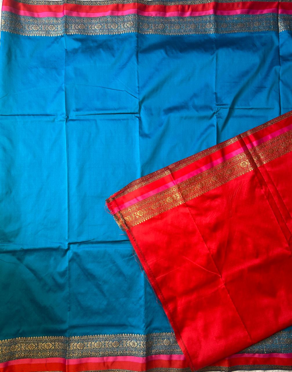 Blue n red semi banarasi silk saree