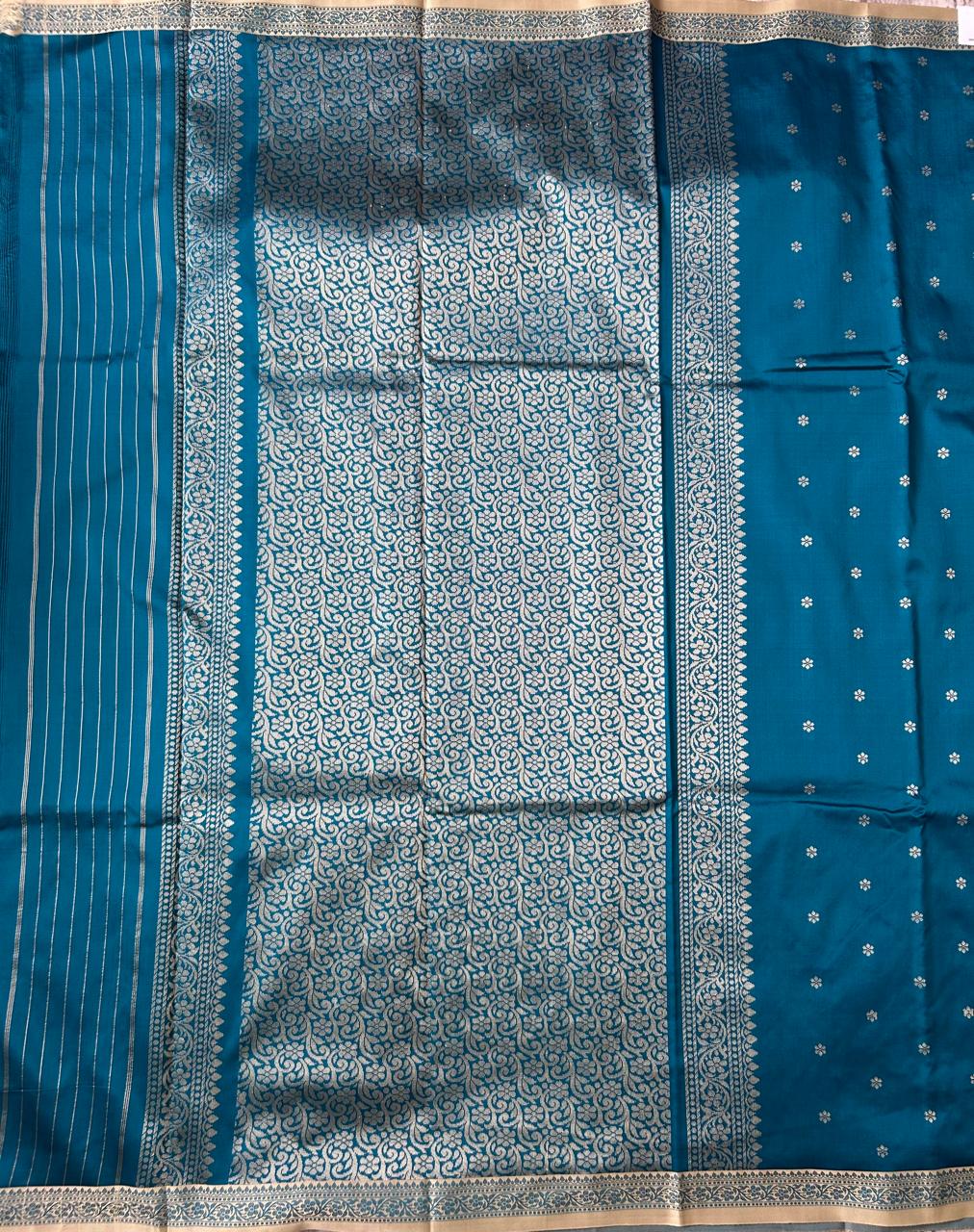 Blue n gold semi banarasi silk saree