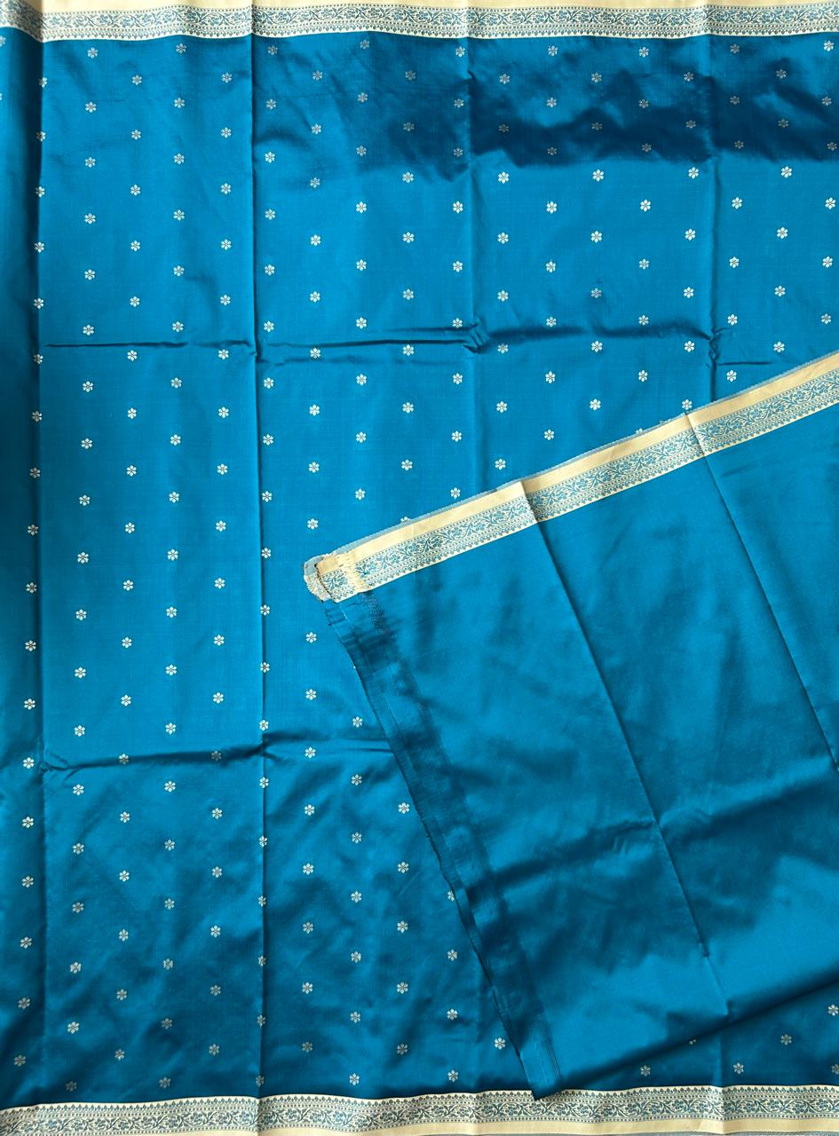 Blue n gold semi banarasi silk saree