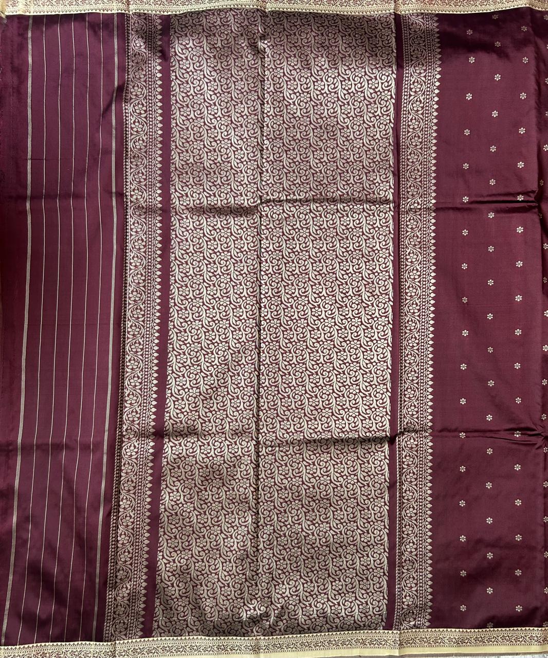 Maroon n gold semi banarasi silk saree