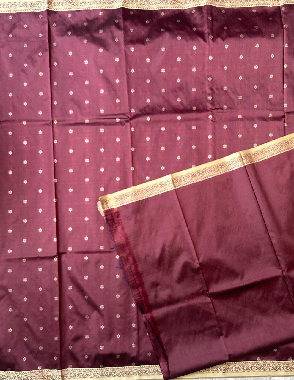 Maroon n gold semi banarasi silk saree