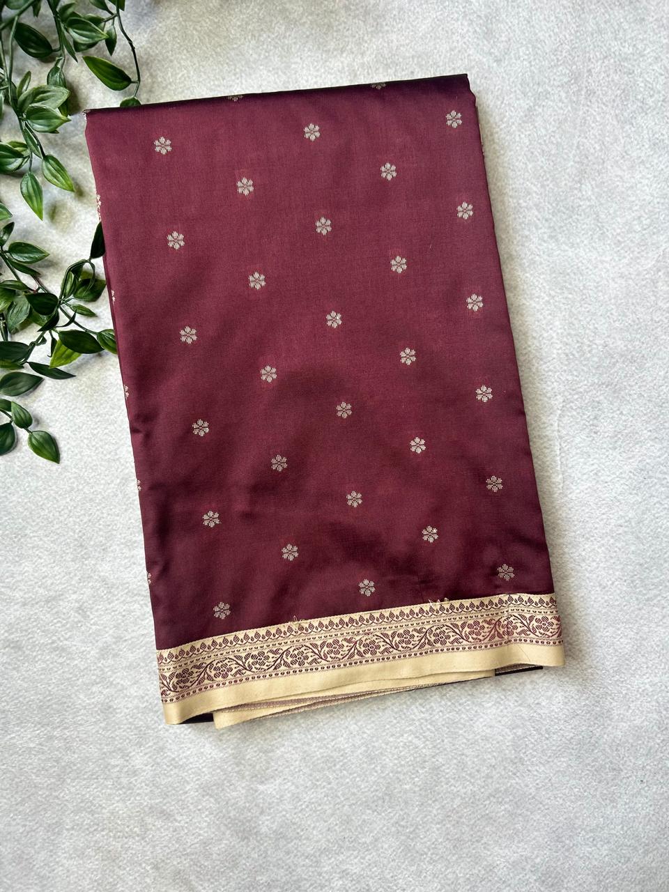 Maroon n gold semi banarasi silk saree