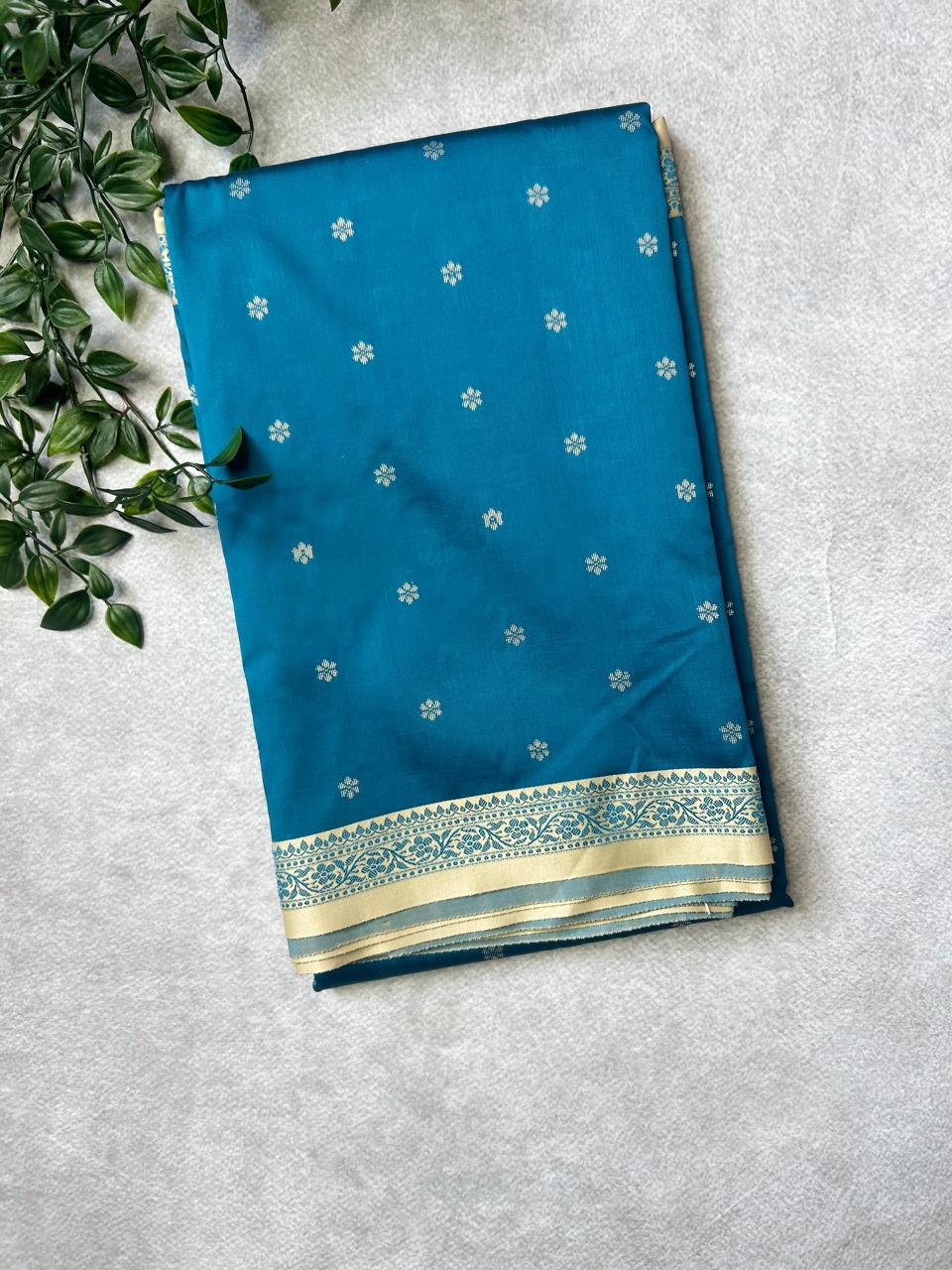 Blue n gold semi banarasi silk saree