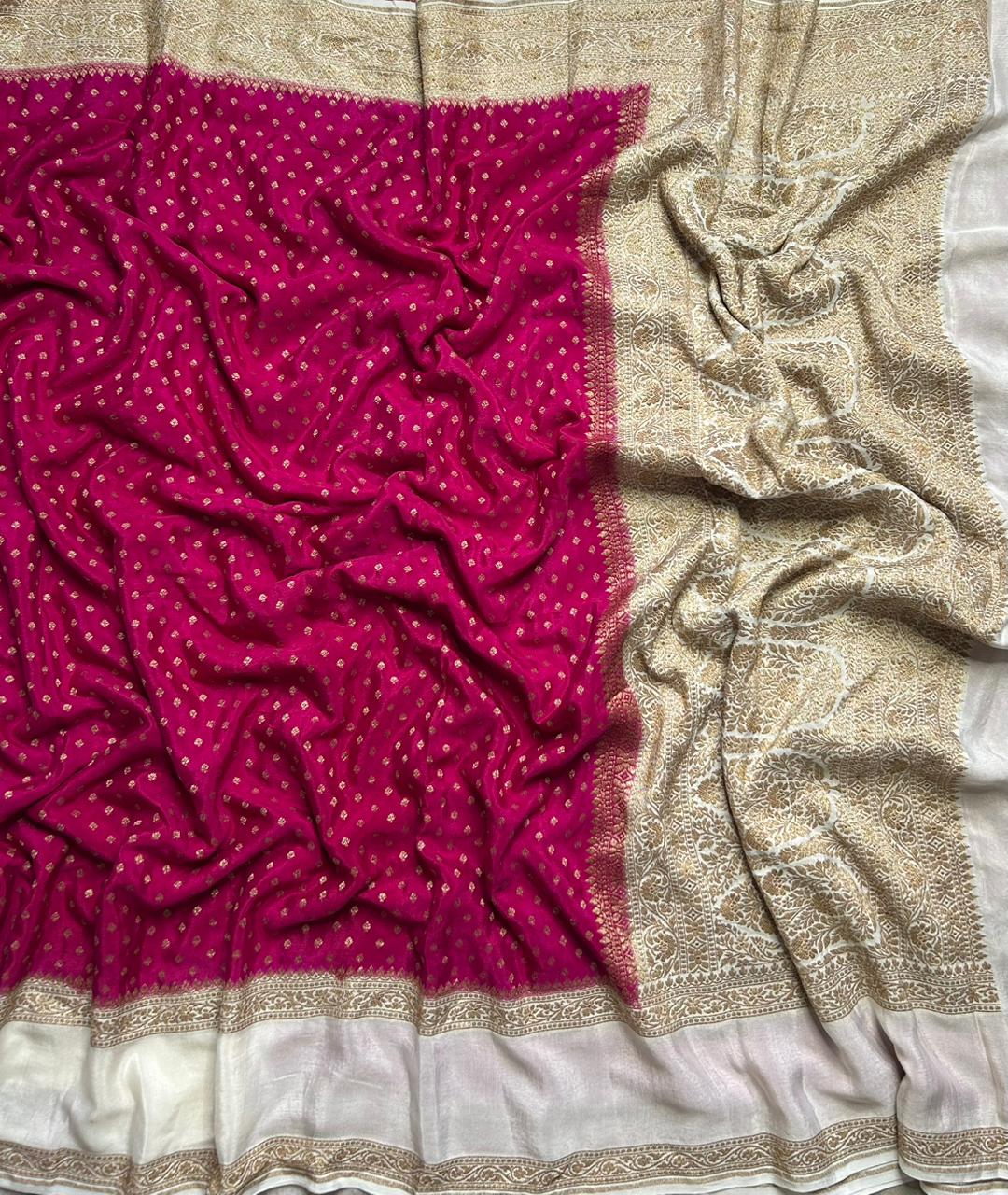 Rani pink bentex border pure benarasi crepe 103 saree