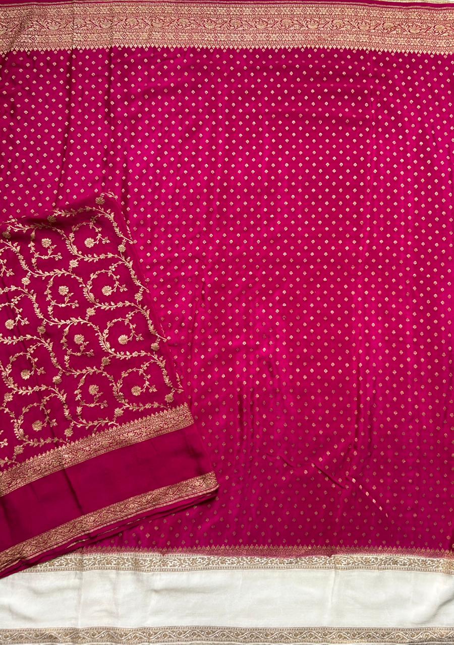 Rani pink bentex border pure benarasi crepe 103 saree