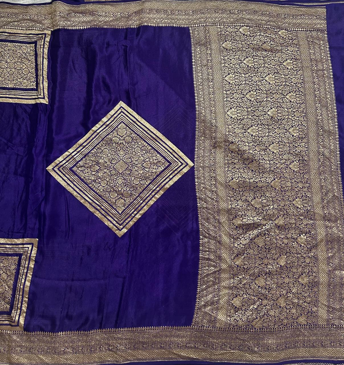 Blue abstract butta pure benarasi crepe 103 saree