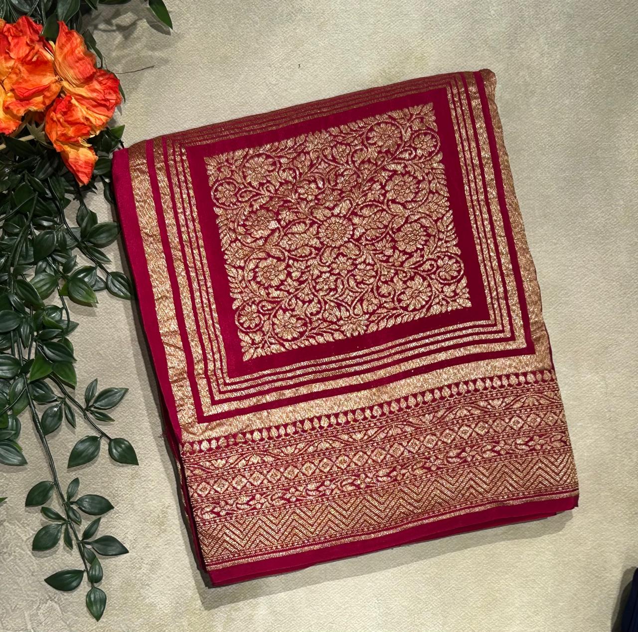 Pink abstract butta pure benarasi crepe 103 saree