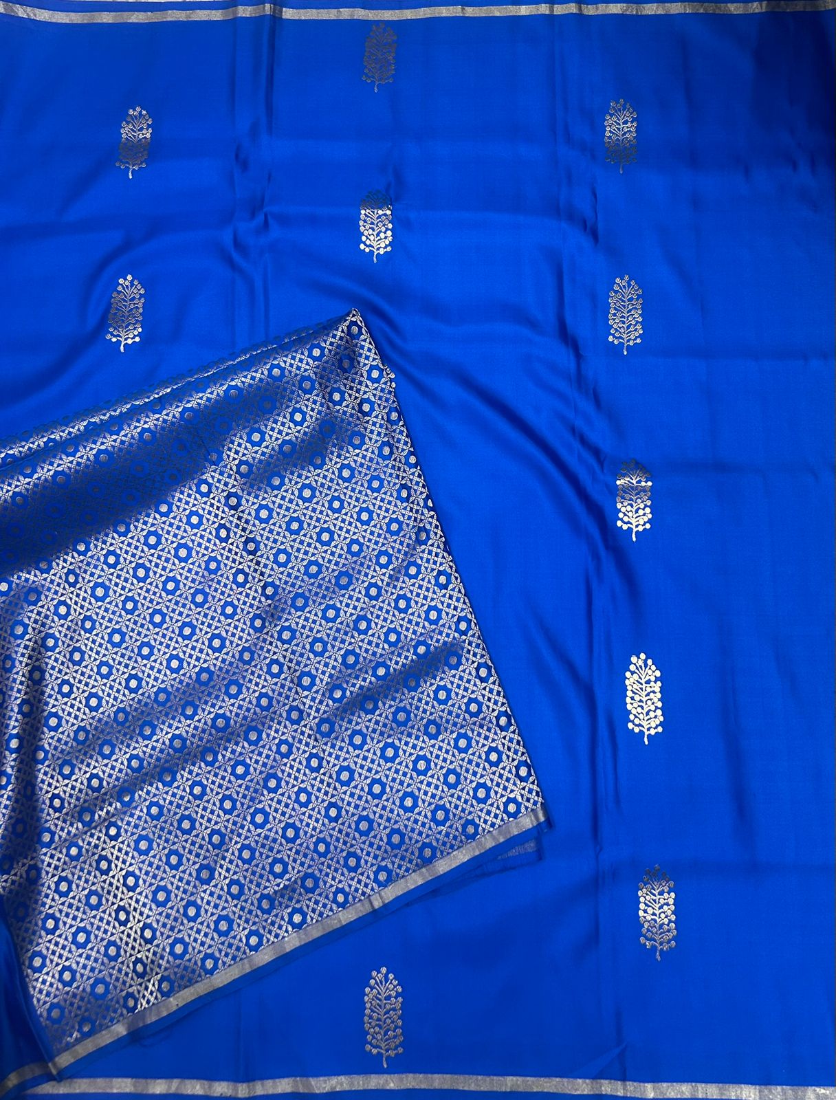 Blue small butta pure satin crepe 103 saree