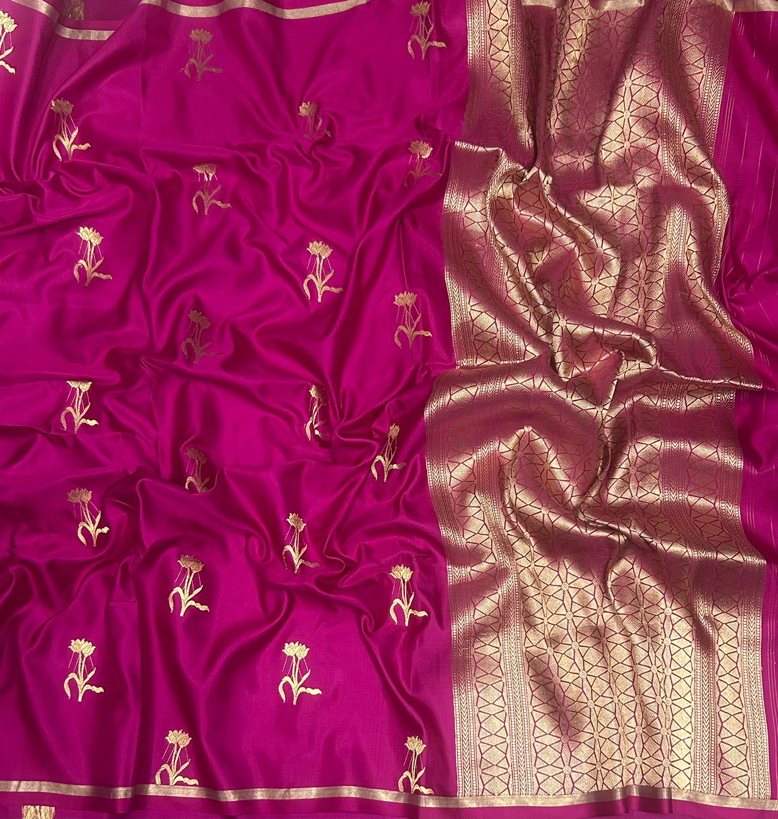Rani pink small butta pure satin crepe 103 saree