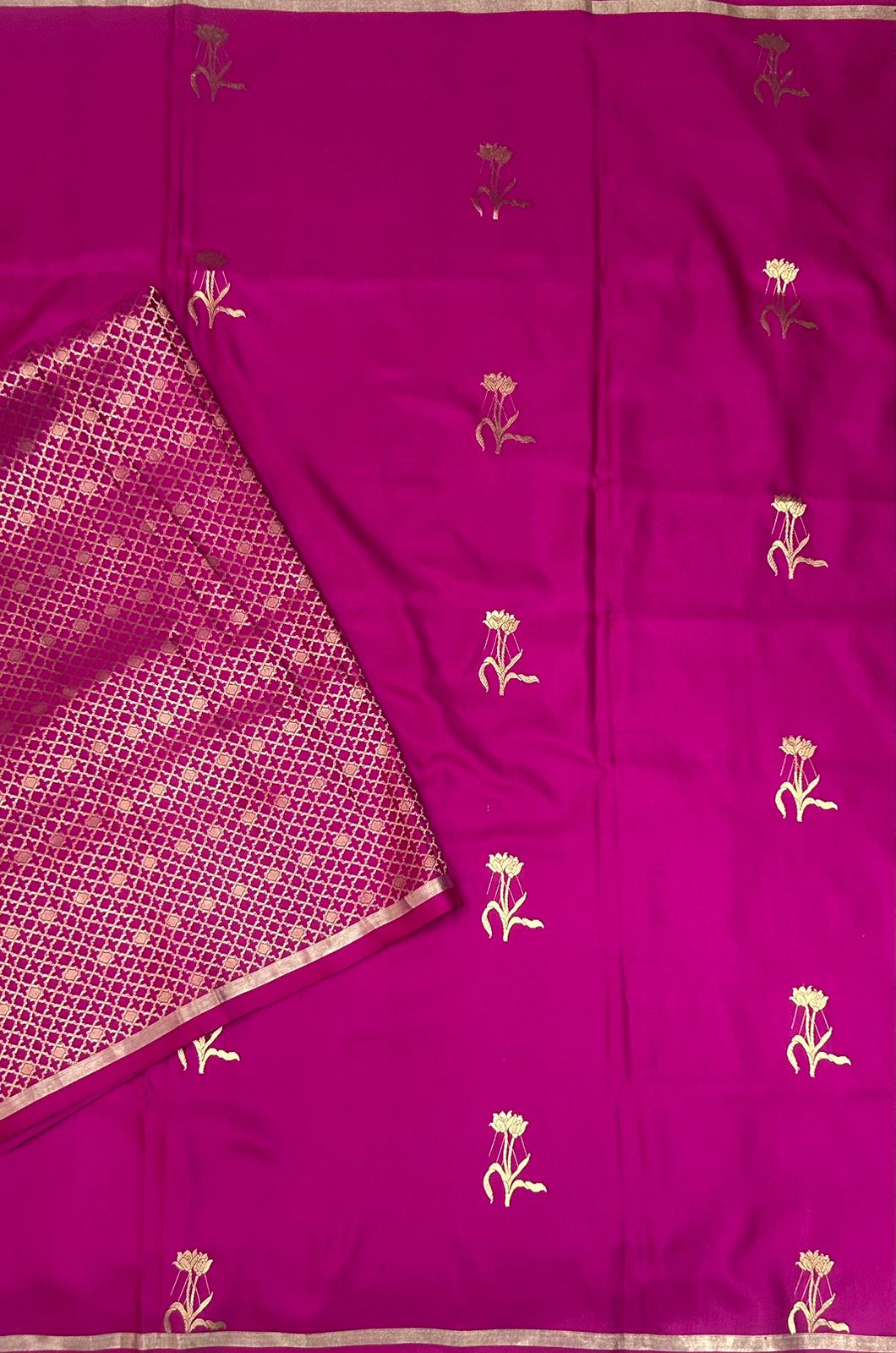 Rani pink small butta pure satin crepe 103 saree