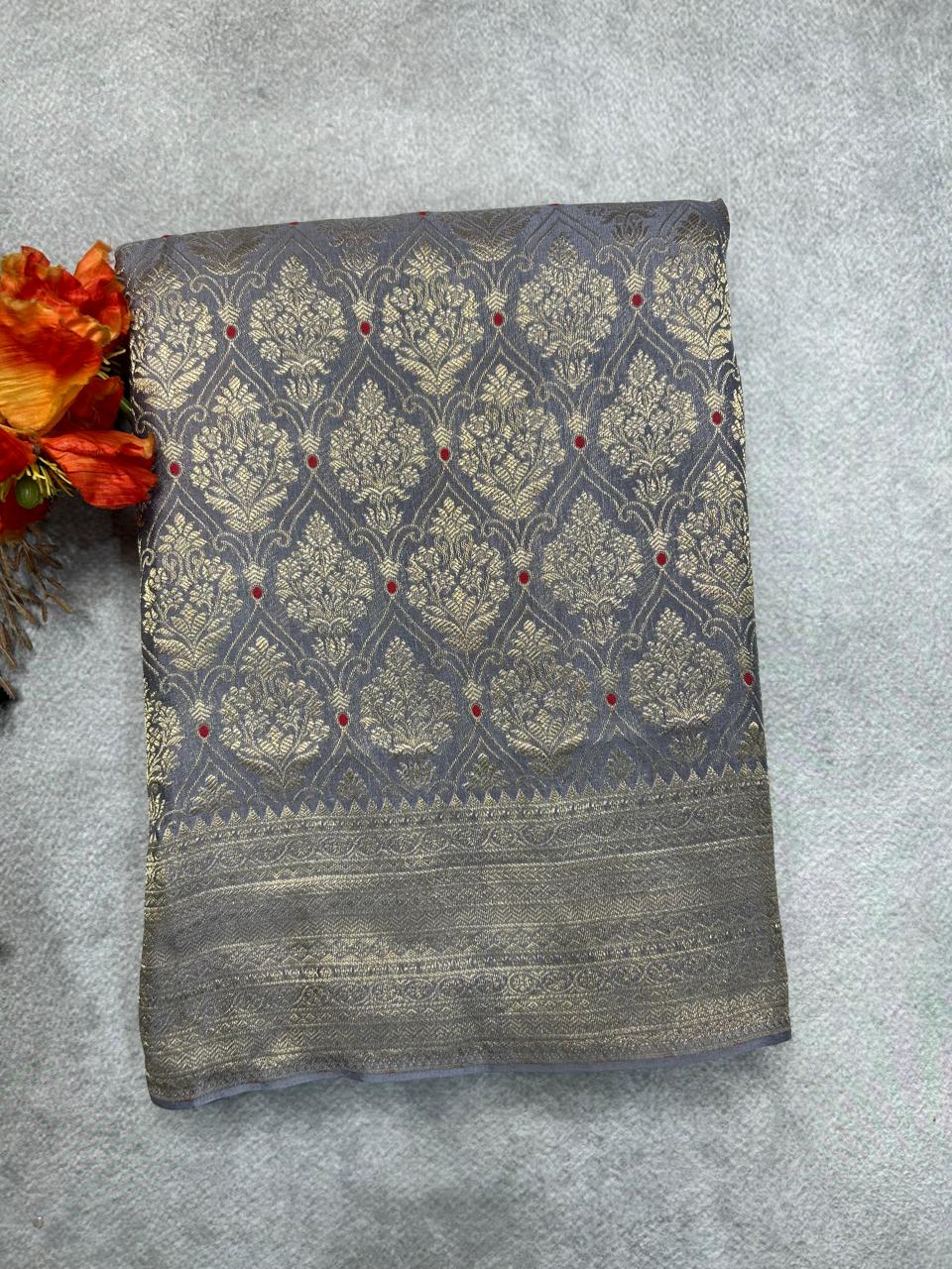 Grey brocade pure mysore silk 104 saree