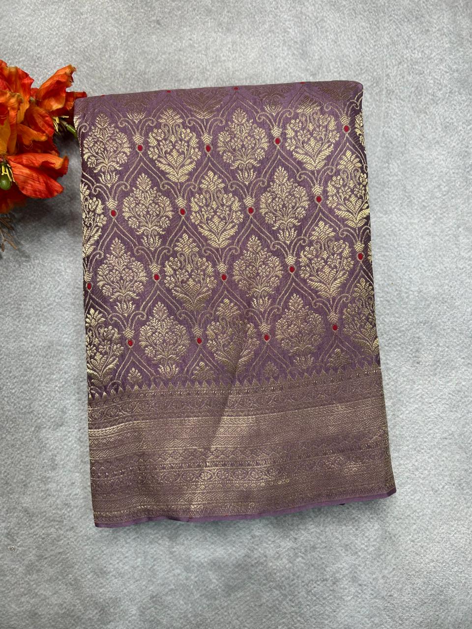 Lilac brocade pure mysore silk 104 saree