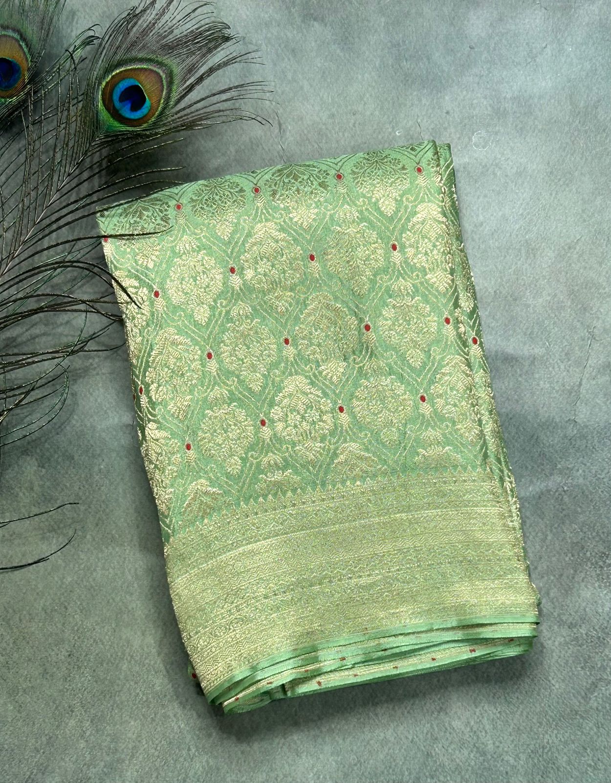 Pastel green brocade pure mysore-104 silk saree