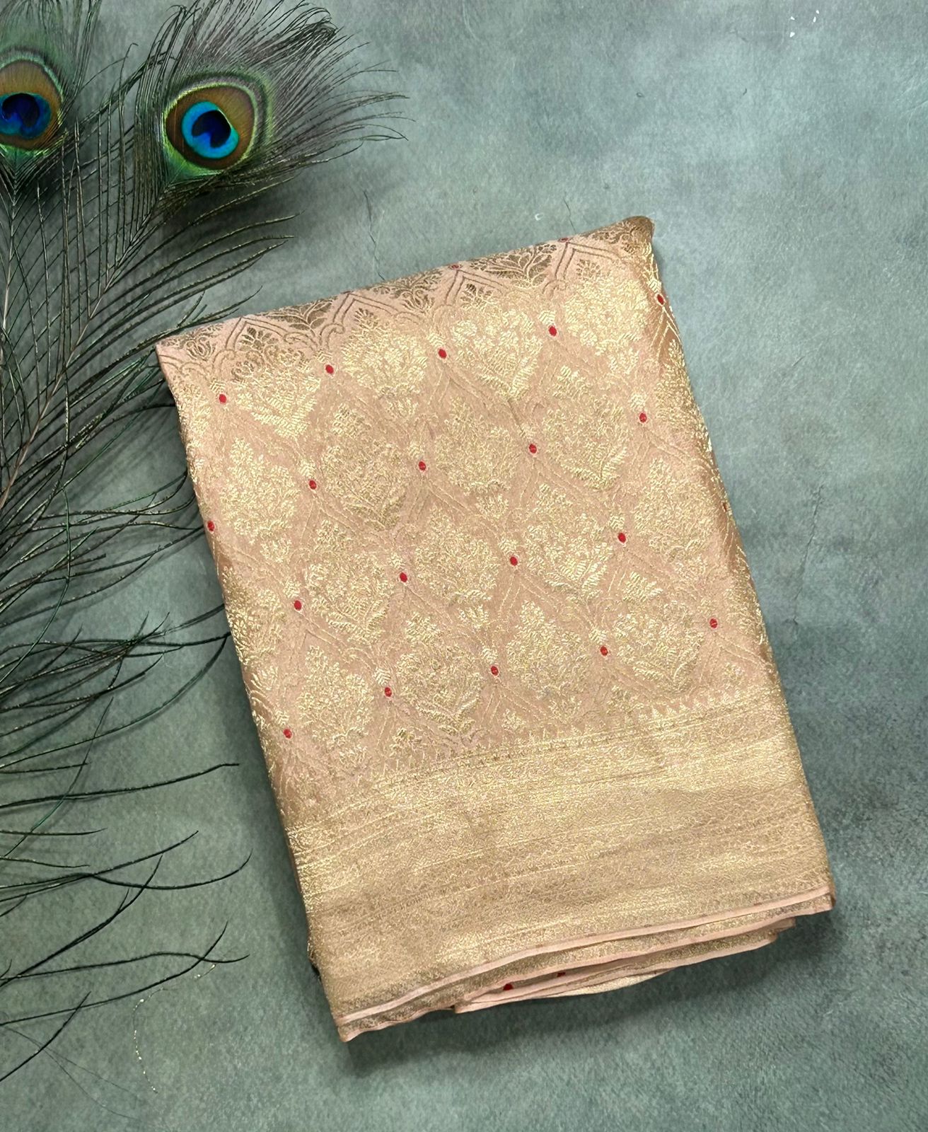 Peach brocade pure mysore-104 silk saree