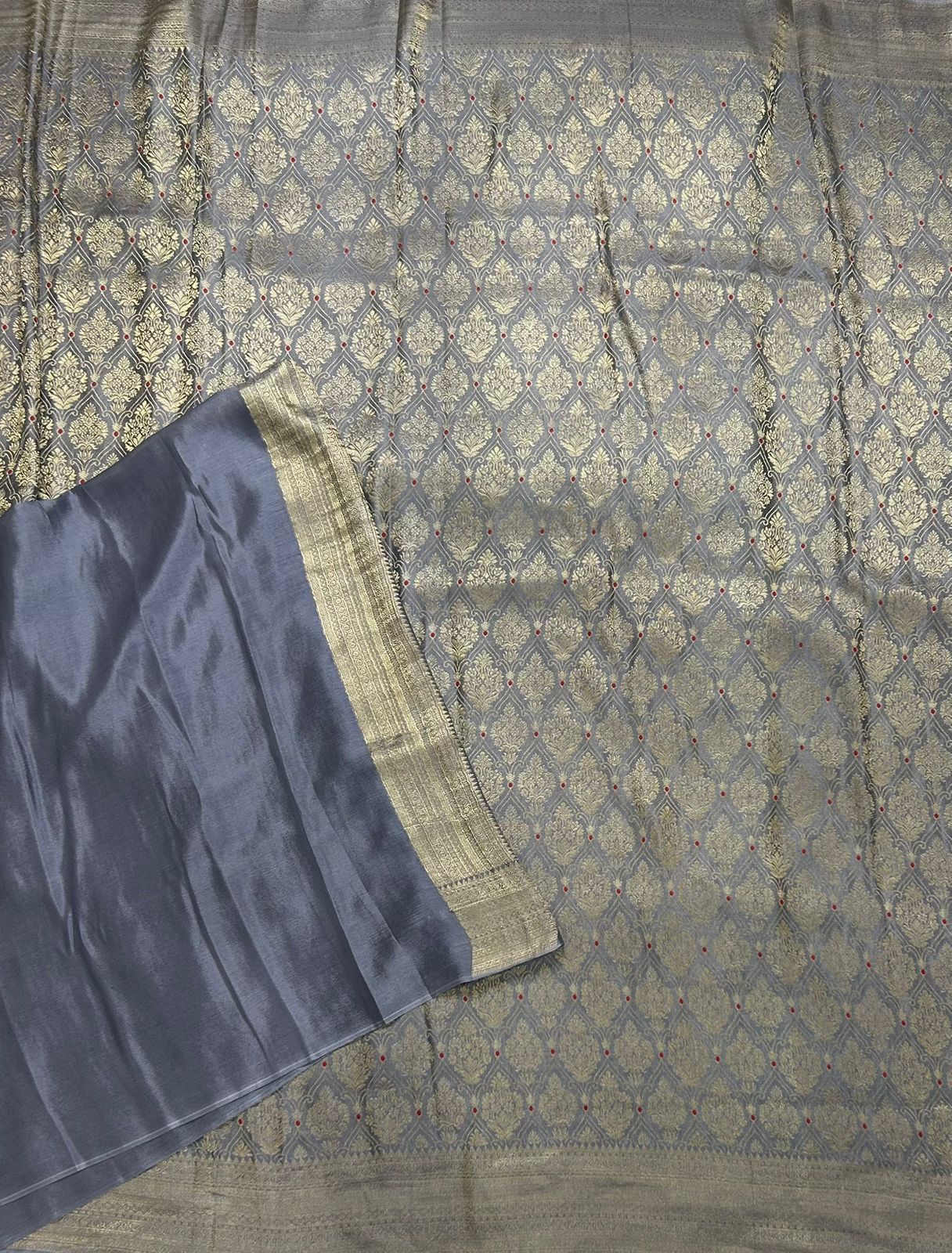 Grey brocade pure mysore-104 silk saree