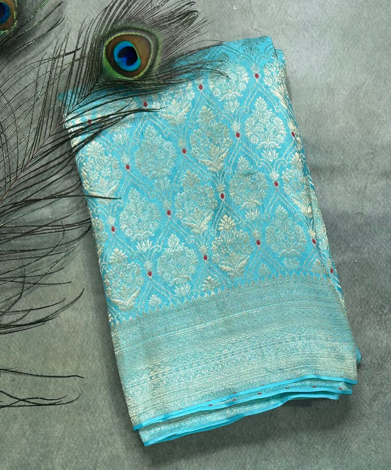 Light blue brocade pure mysore-104 silk saree