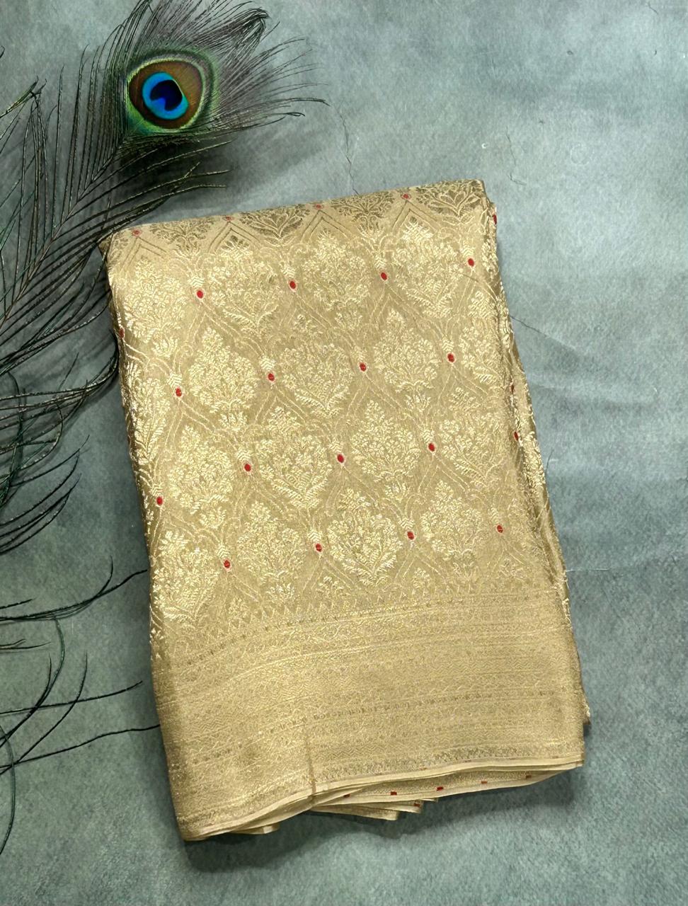 Golden beige brocade pure mysore-104 silk saree