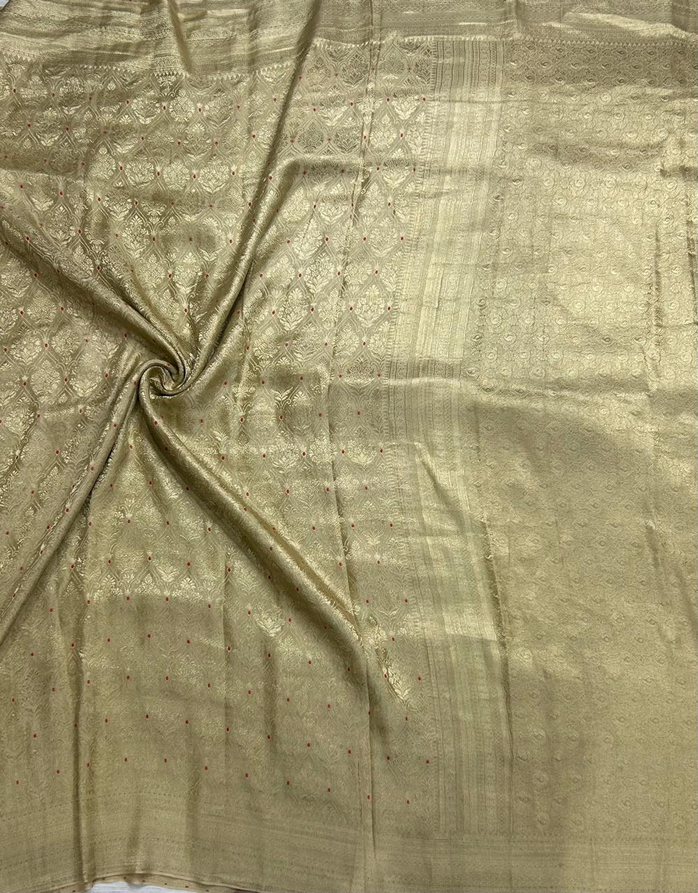 Golden beige brocade pure mysore-104 silk saree