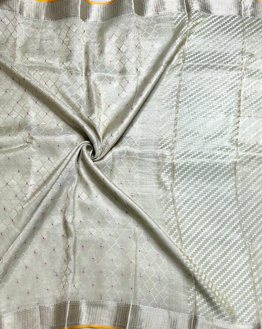 Cream brocade pure mysore-104 silk saree