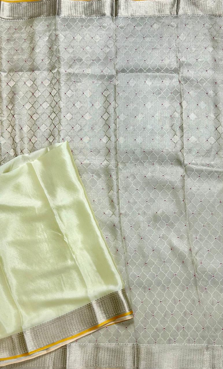 Cream brocade pure mysore-104 silk saree