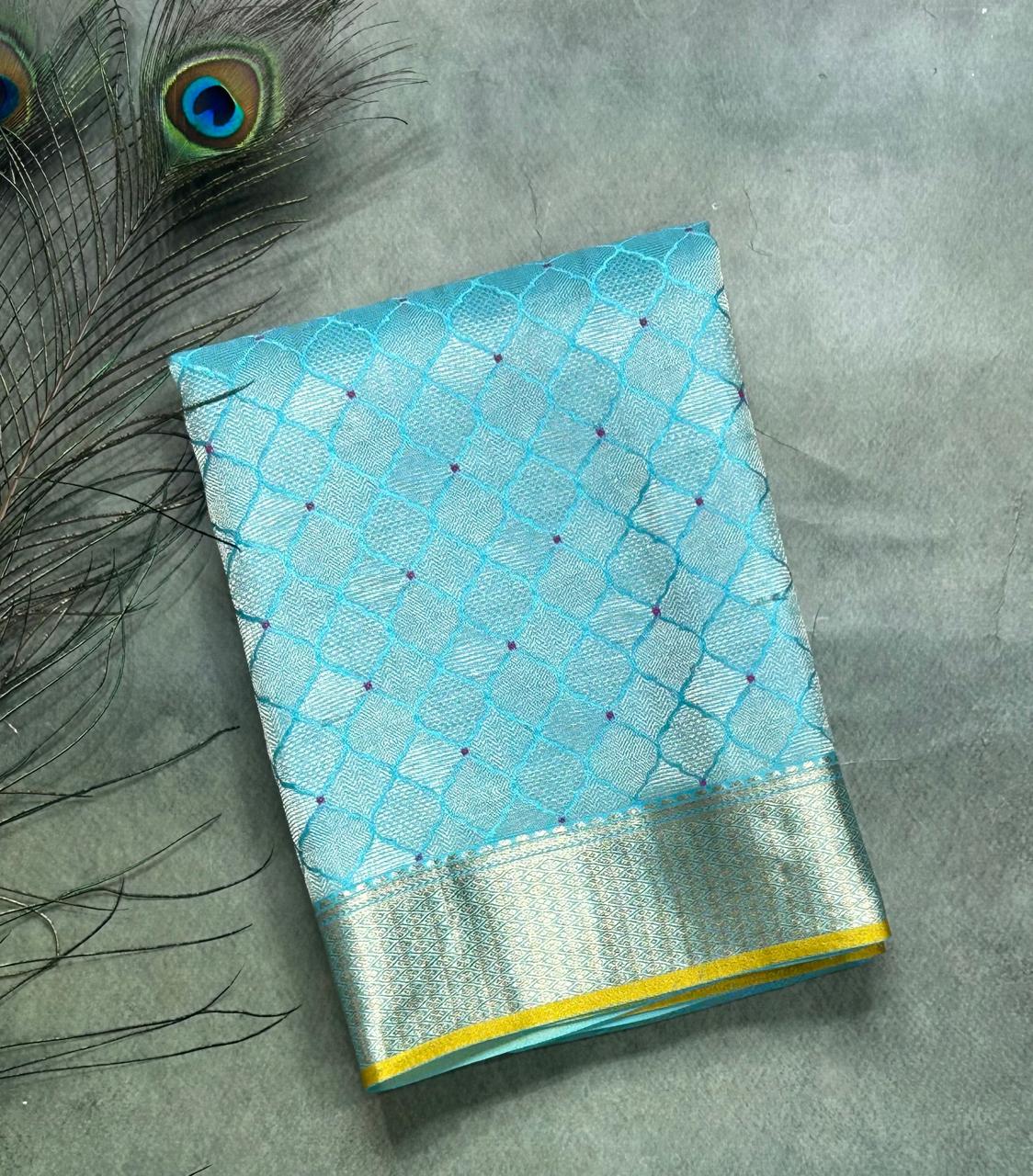 Sky blue brocade pure mysore-104 silk saree