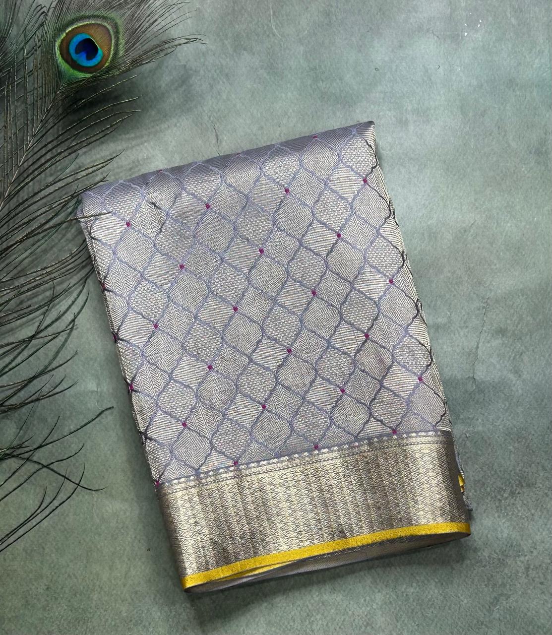 Grey brocade pure mysore-104 silk saree