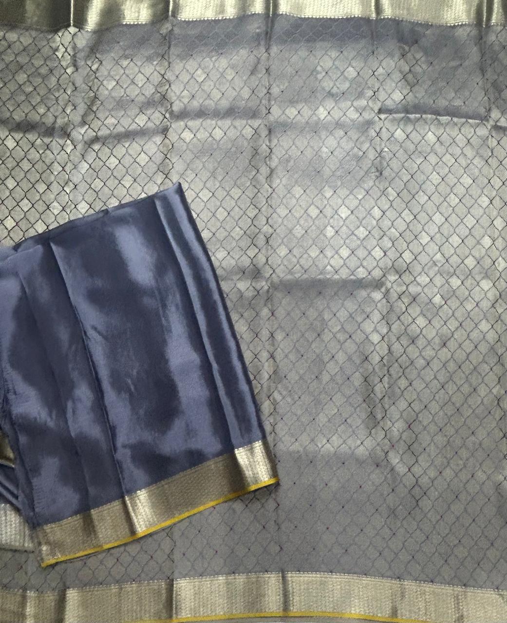 Grey brocade pure mysore-104 silk saree