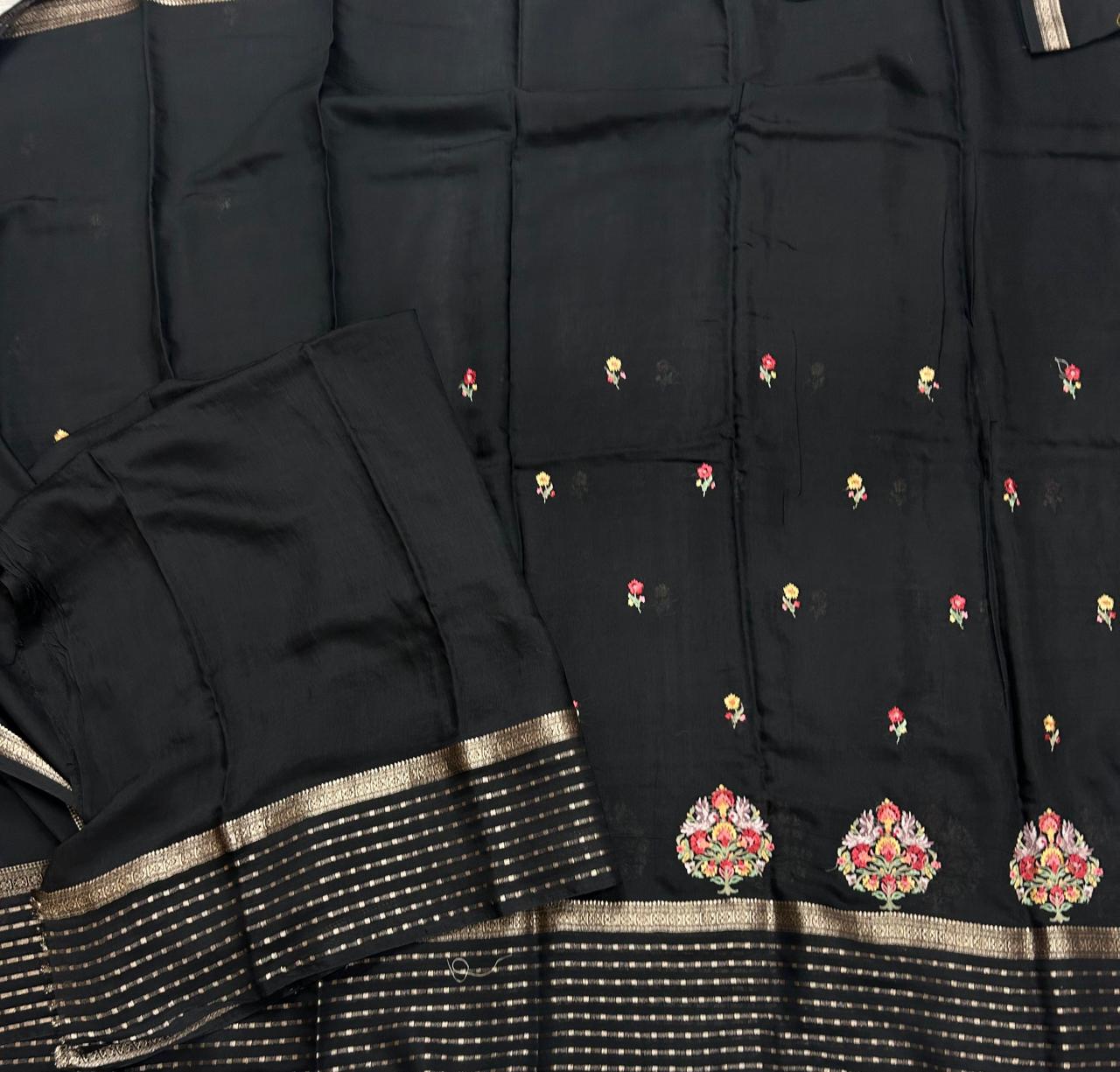 Black embrodiery butta border soft tussar crepe 104 saree