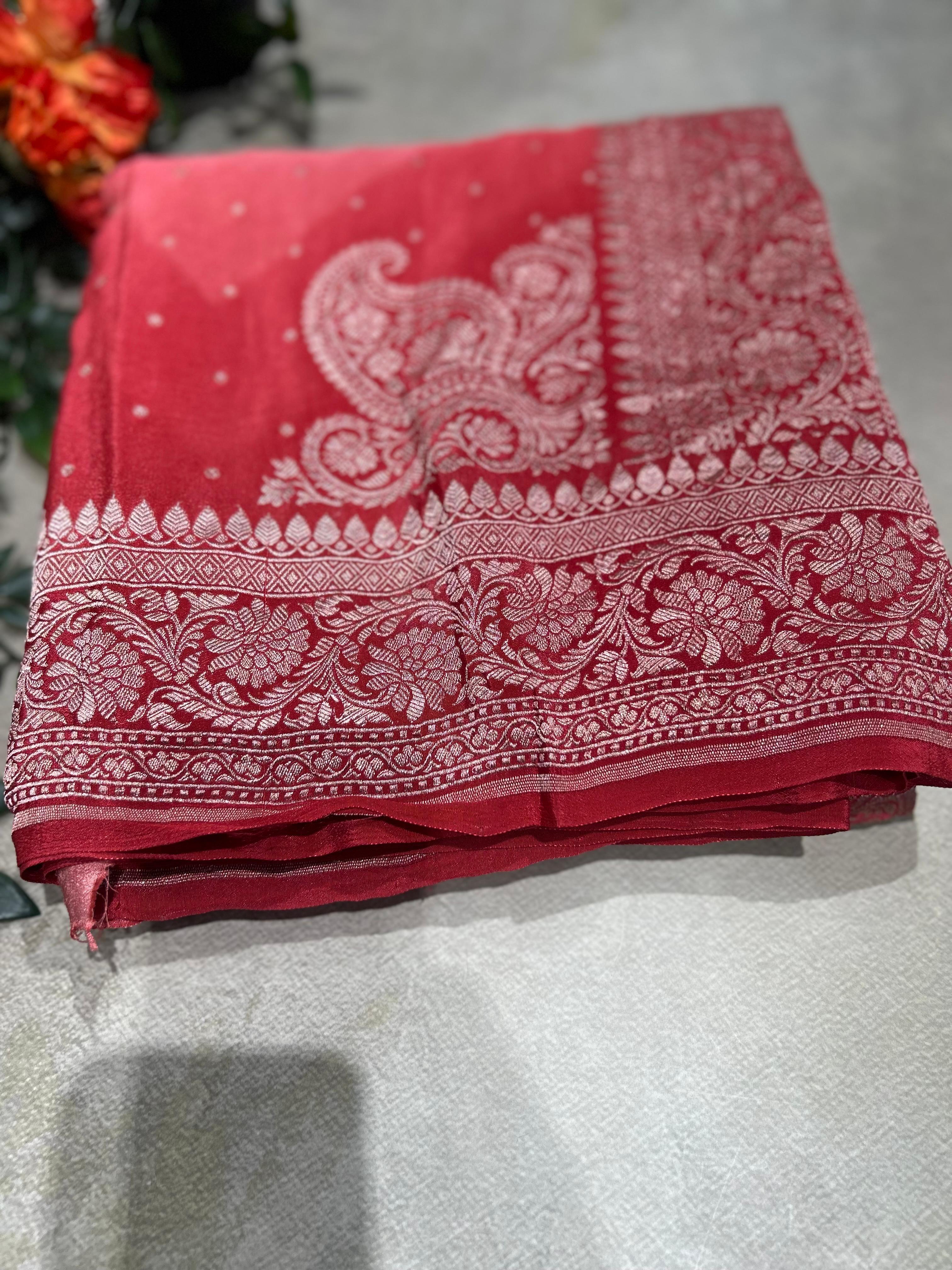 Multitone silver zari pure benarasi crepe 104 silk saree