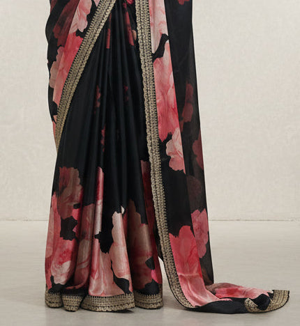 Black digital printed pure crepe 104 saree