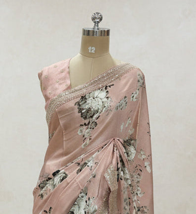 Peach digital printed pure crepe 104 saree