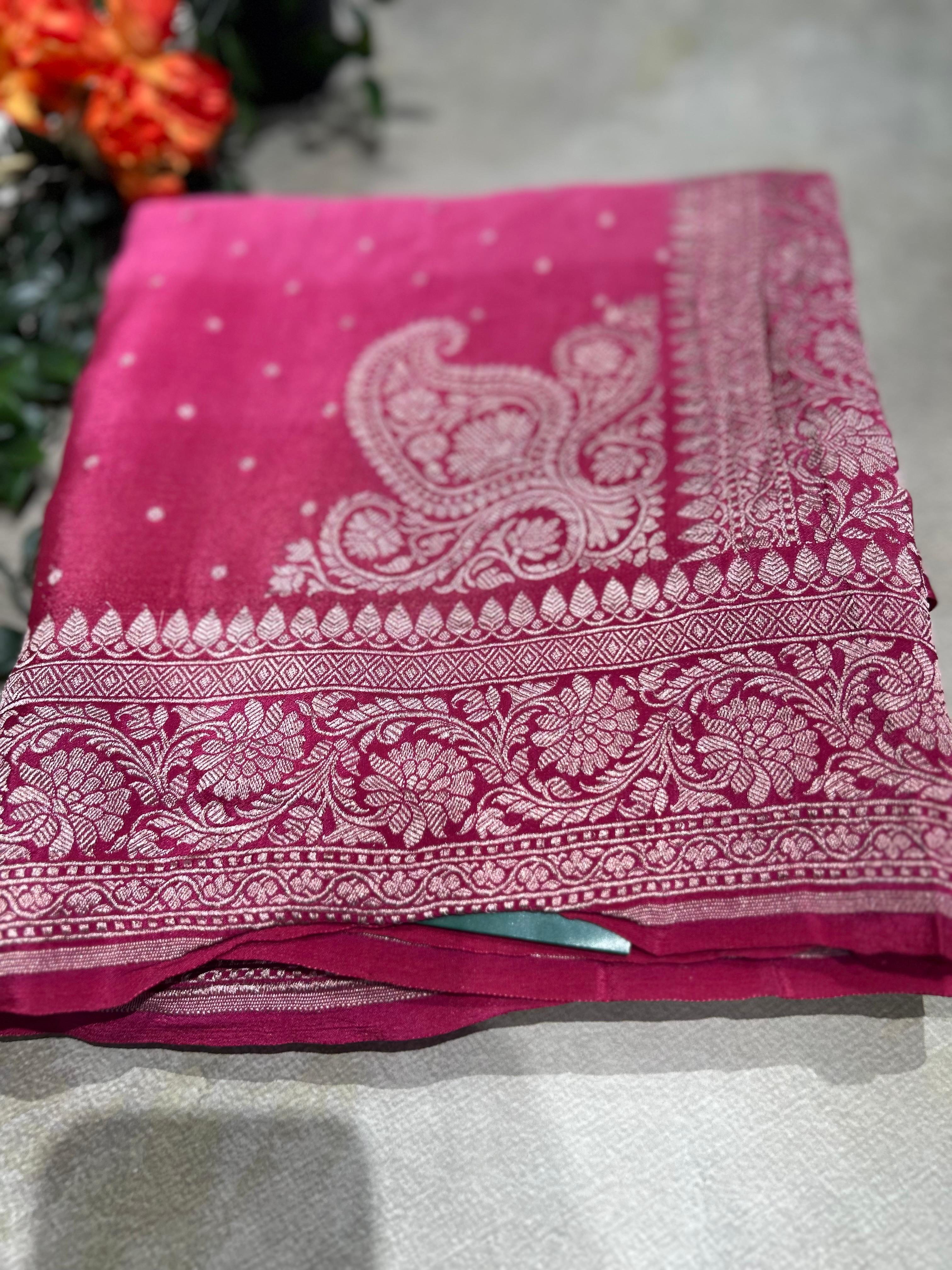 Multitone silver zari pure benarasi crepe 104 silk saree