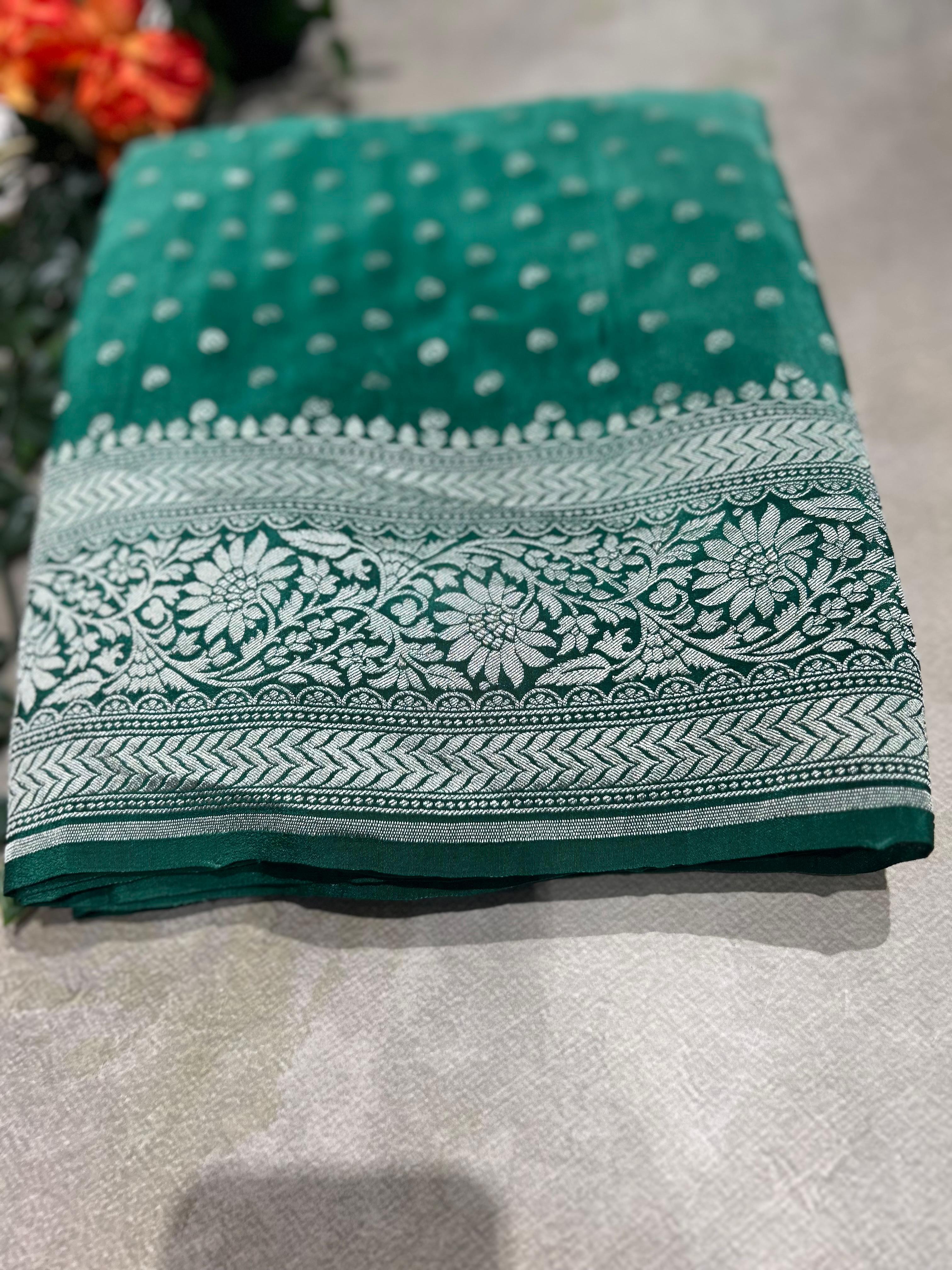 Multitone silver zari pure benarasi crepe 104 silk saree