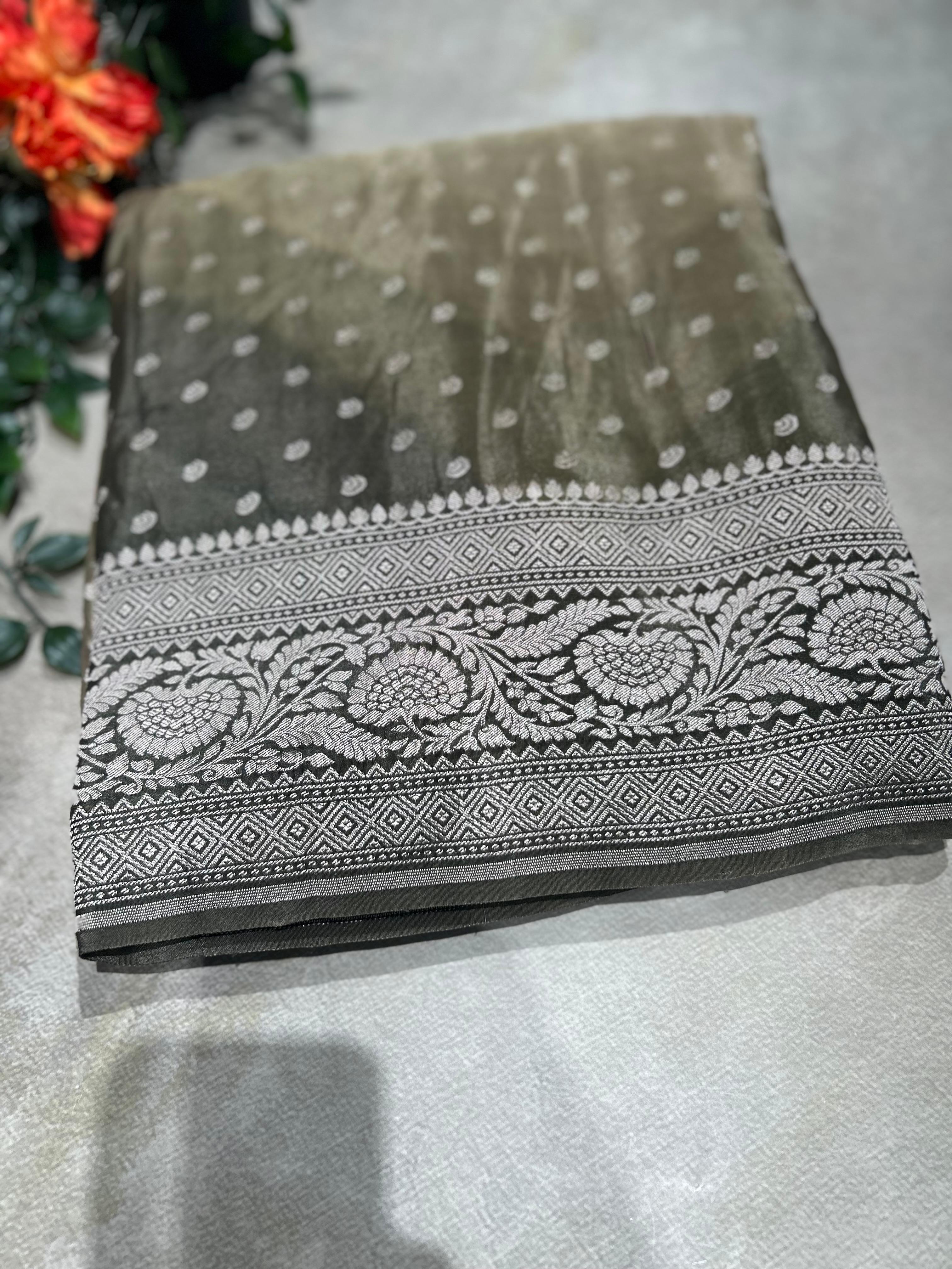 Multitone silver zari pure benarasi crepe 104 silk saree