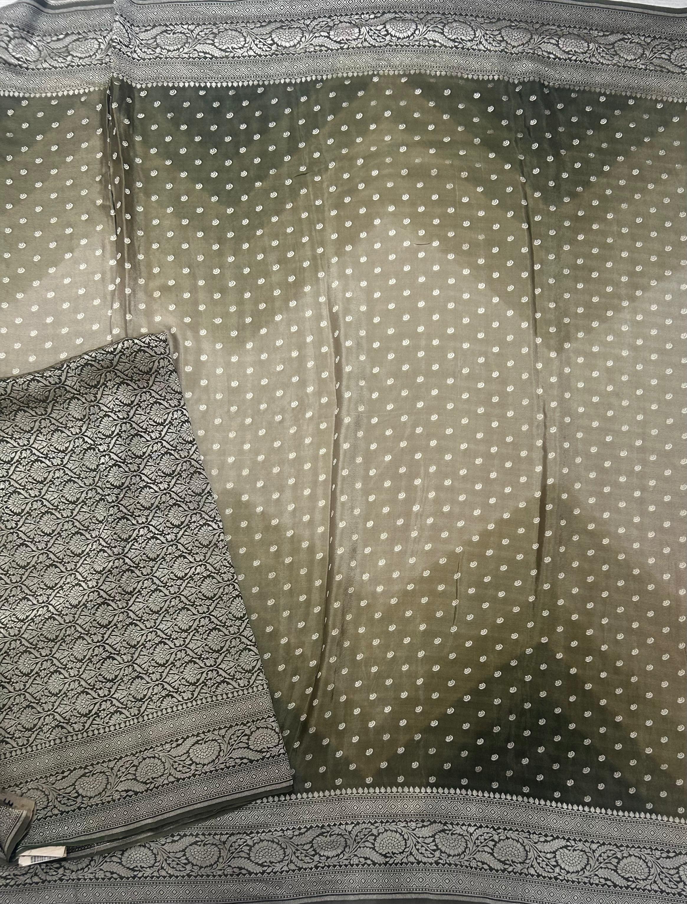 Multitone silver zari pure benarasi crepe 104 silk saree