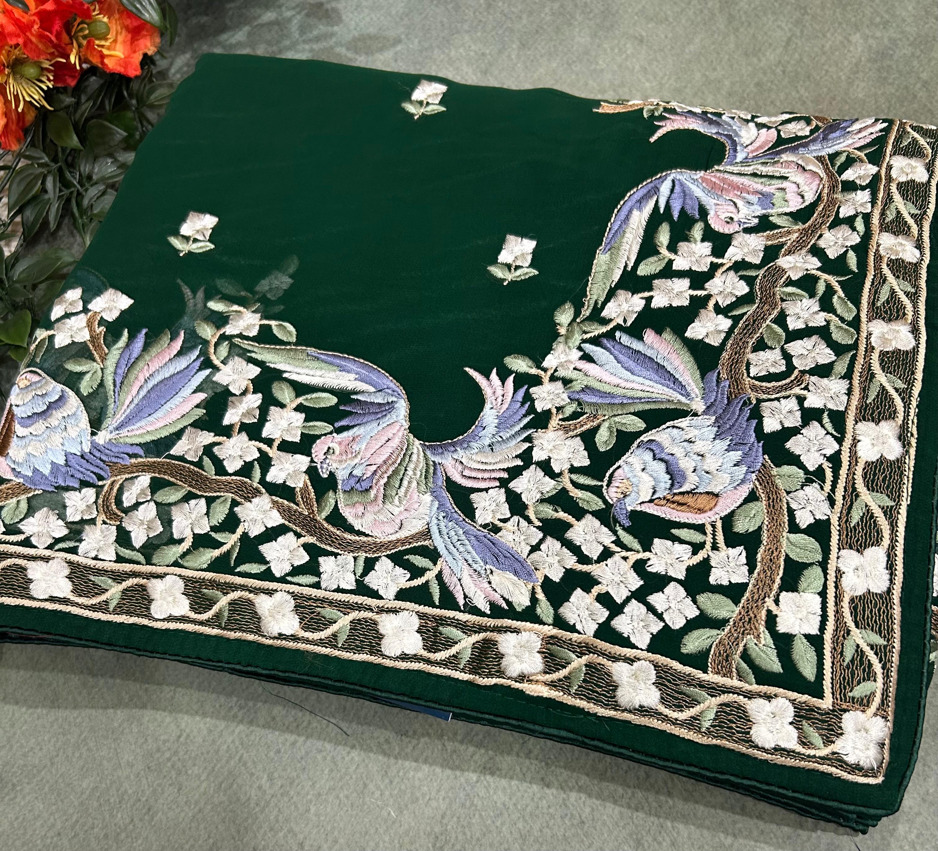 Bottle green georgette parsi 104 saree