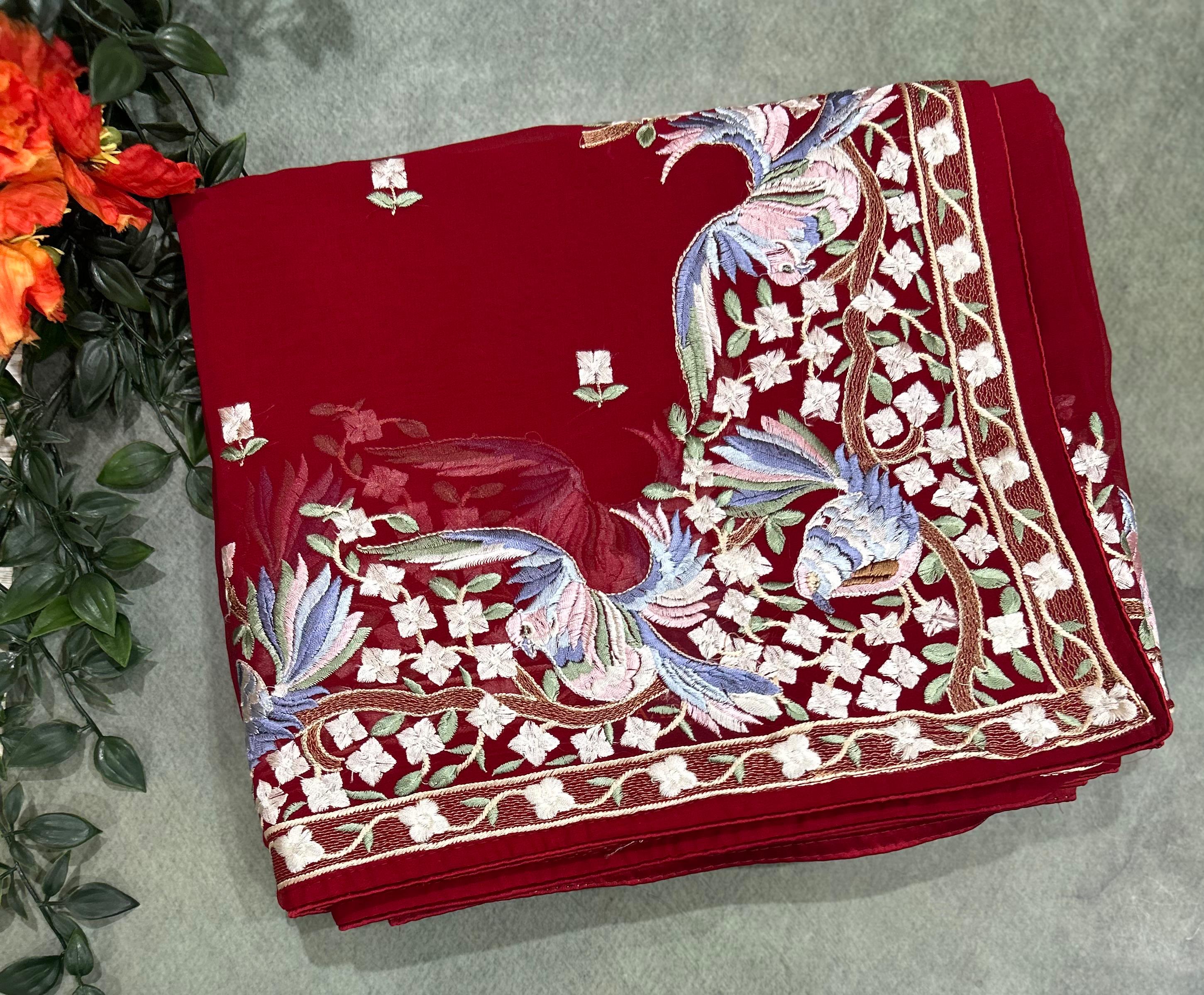 Dark maroon georgette parsi 104 saree