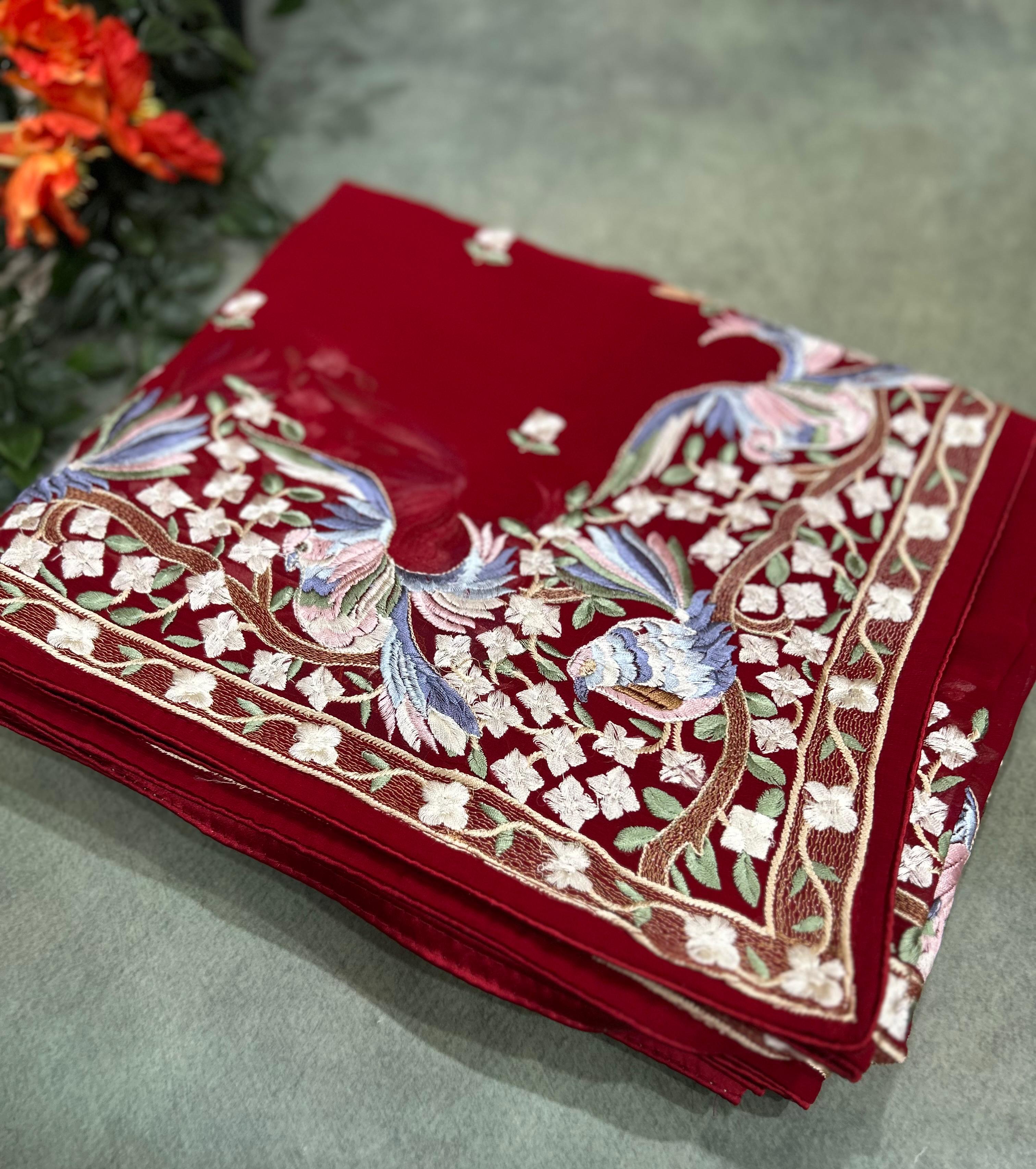 Dark maroon georgette parsi 104 saree