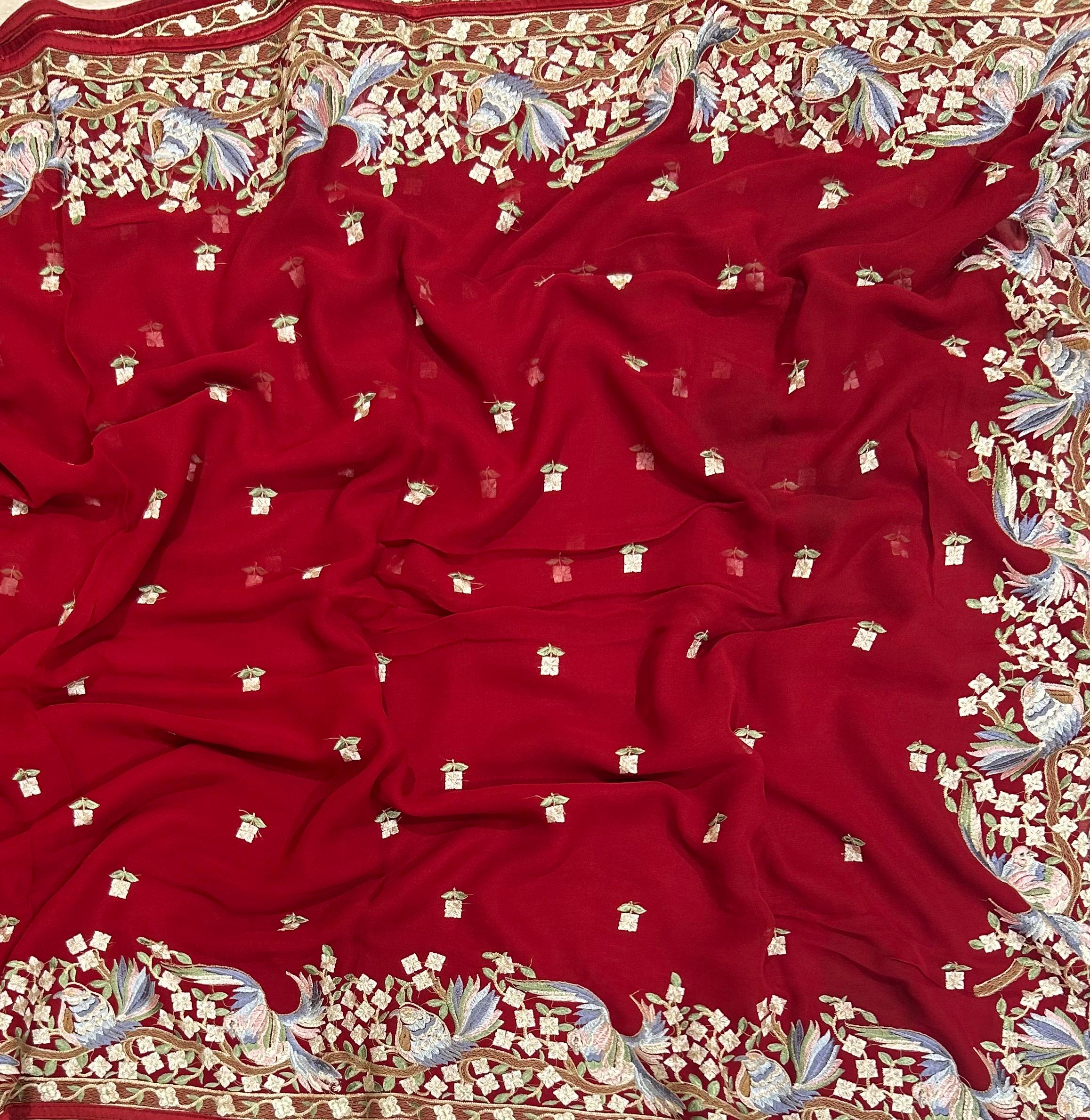 Dark maroon georgette parsi 104 saree