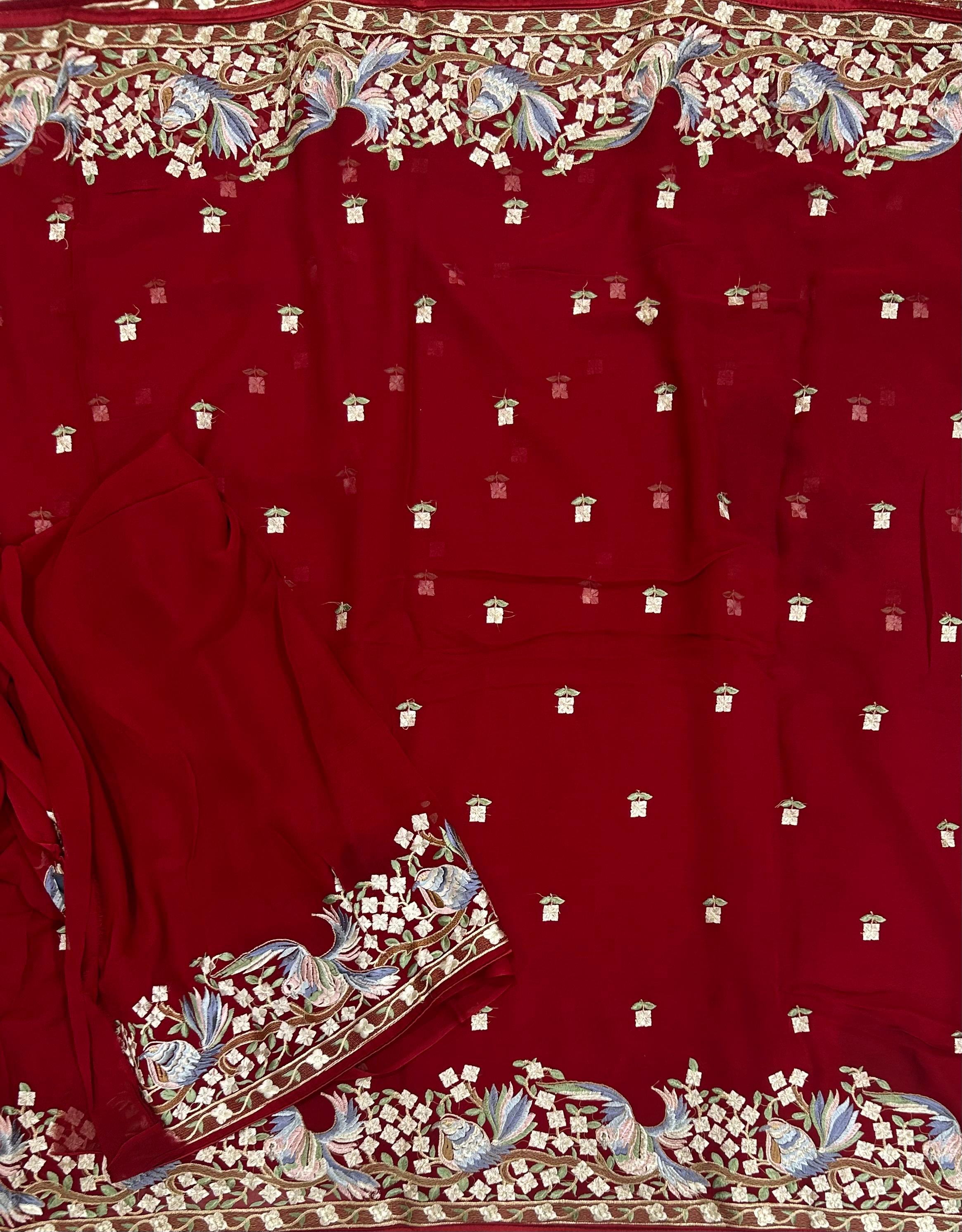Dark maroon georgette parsi 104 saree