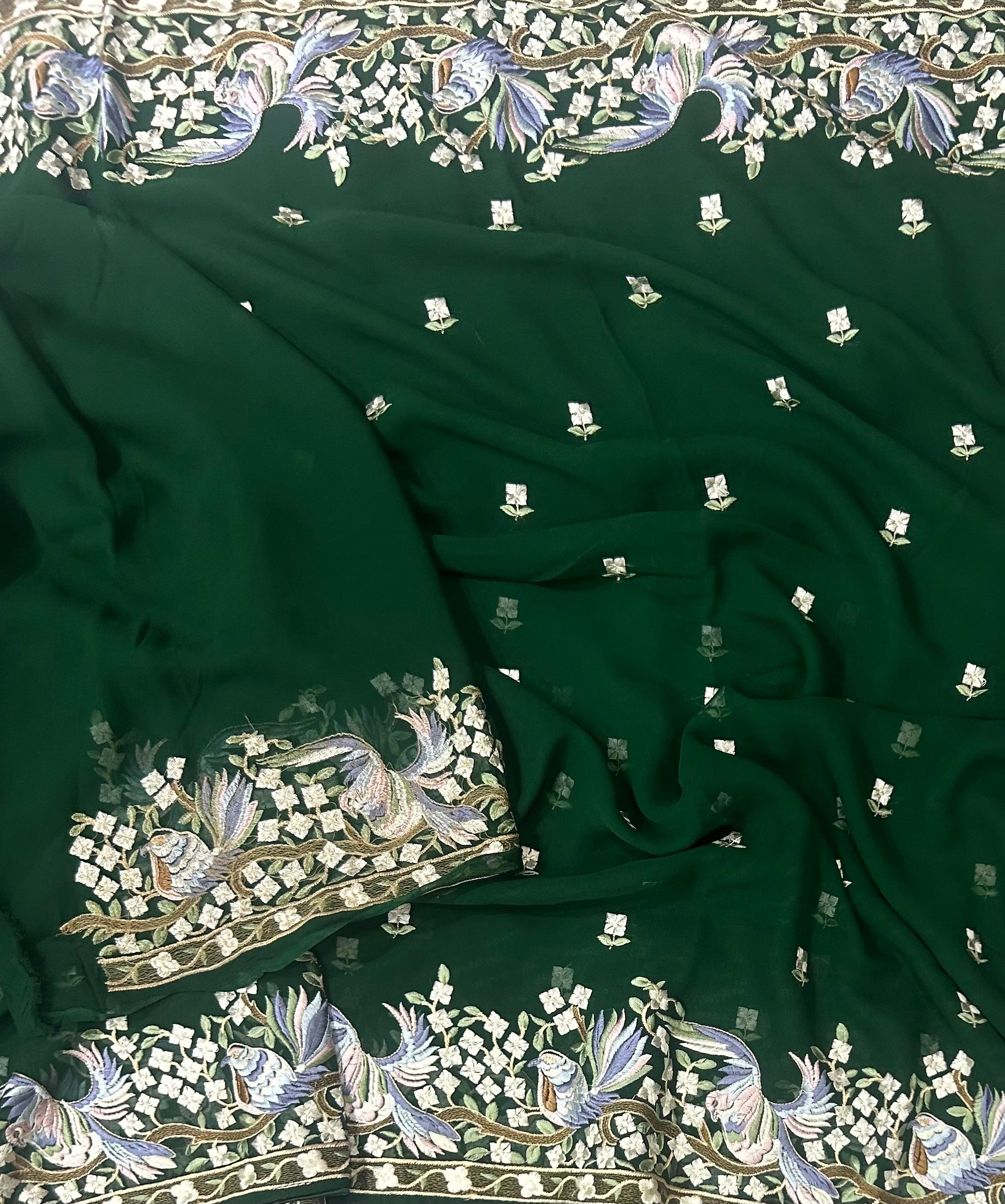 Bottle green georgette parsi 104 saree