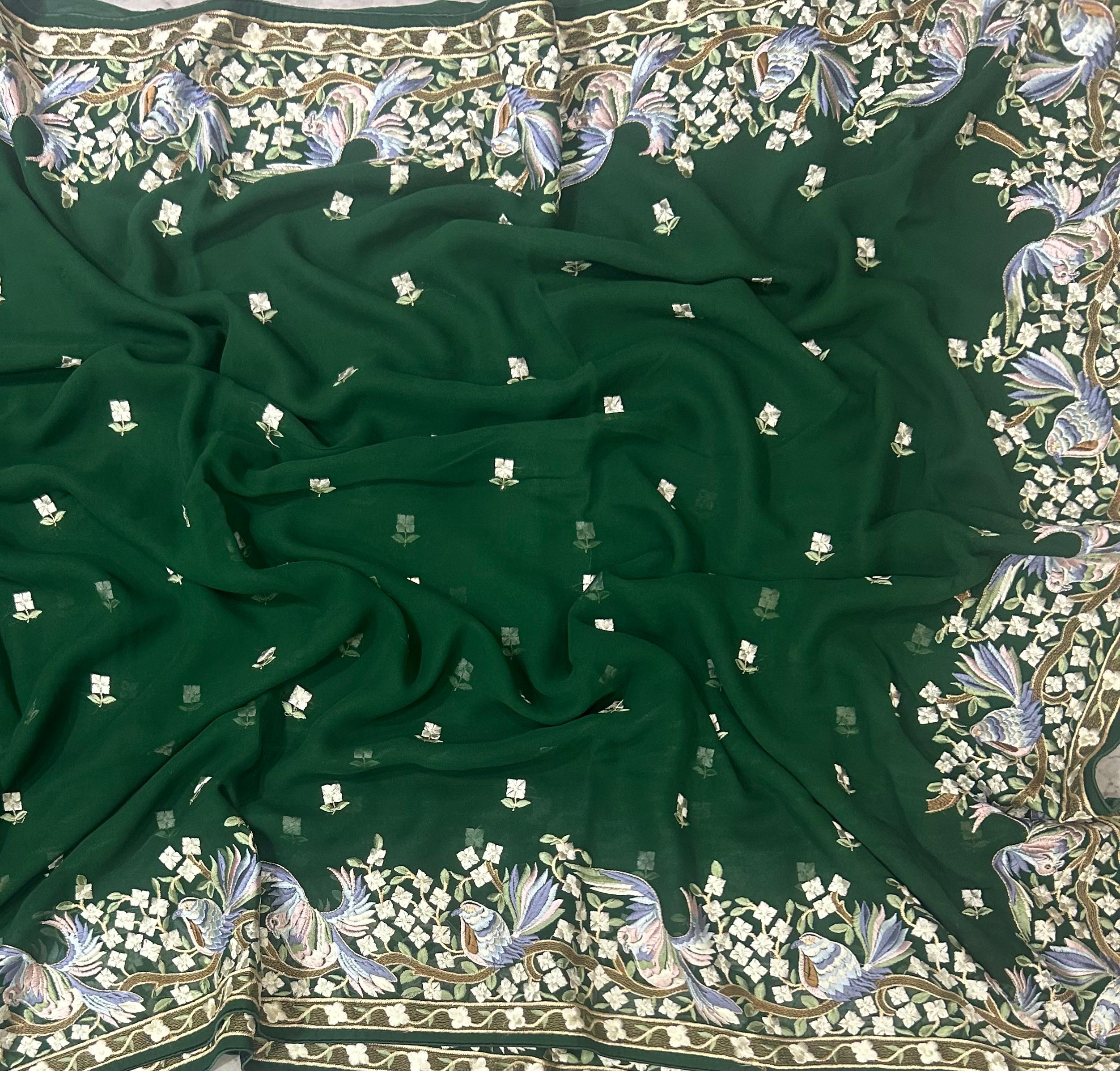 Bottle green georgette parsi 104 saree