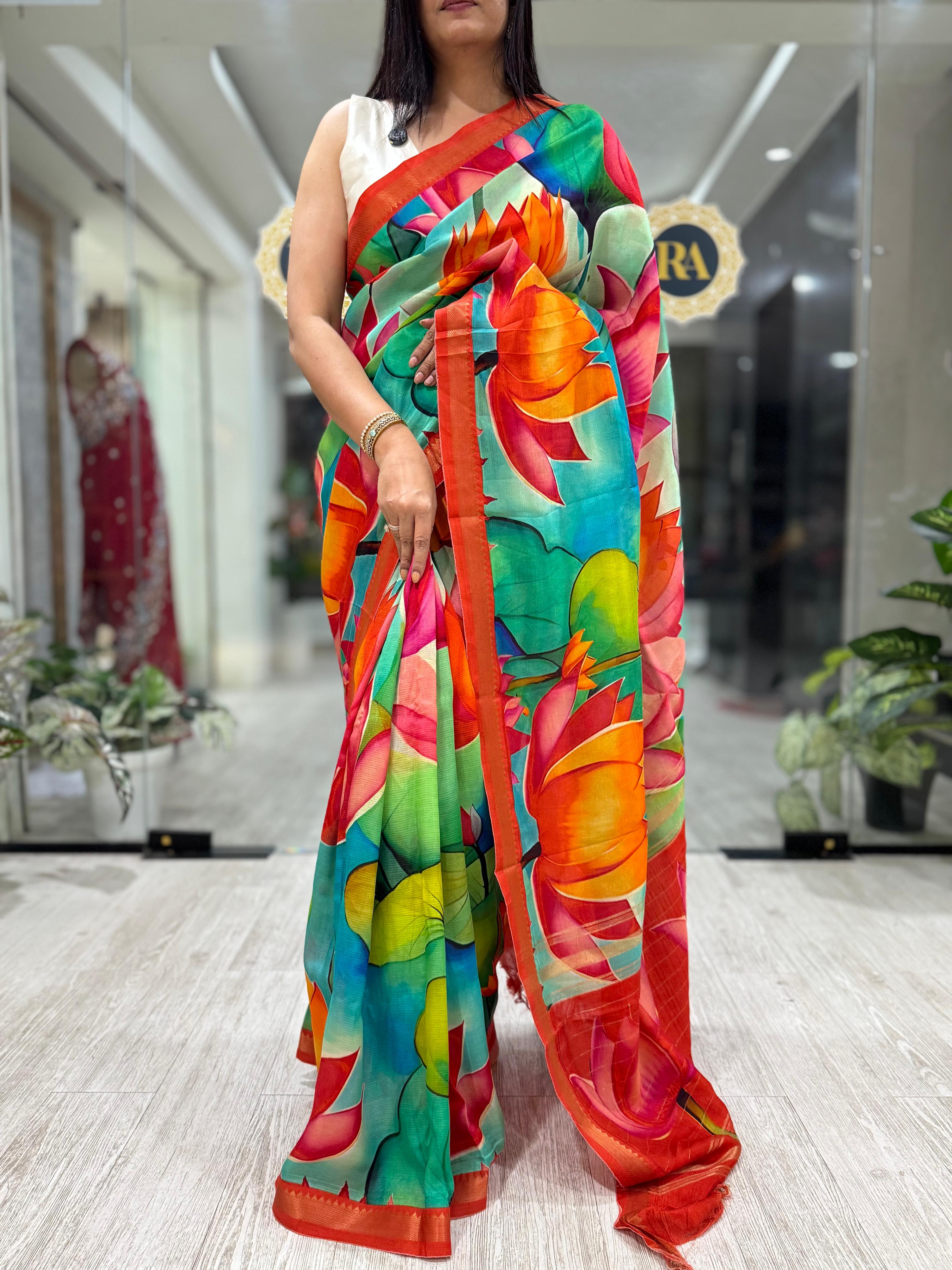 Multicolour digital print mangalagiri silk 104 saree