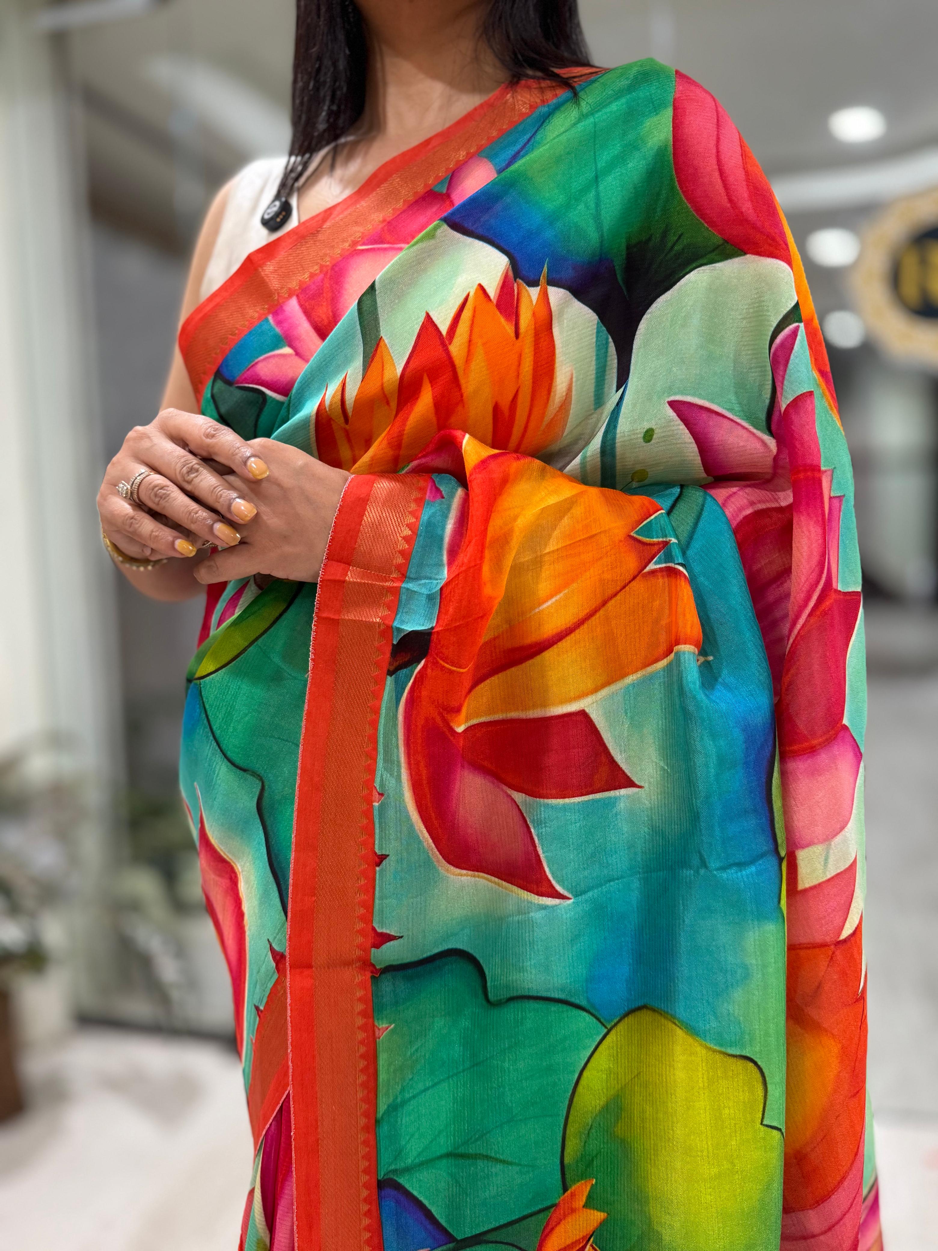 Multicolour digital print mangalagiri silk 104 saree