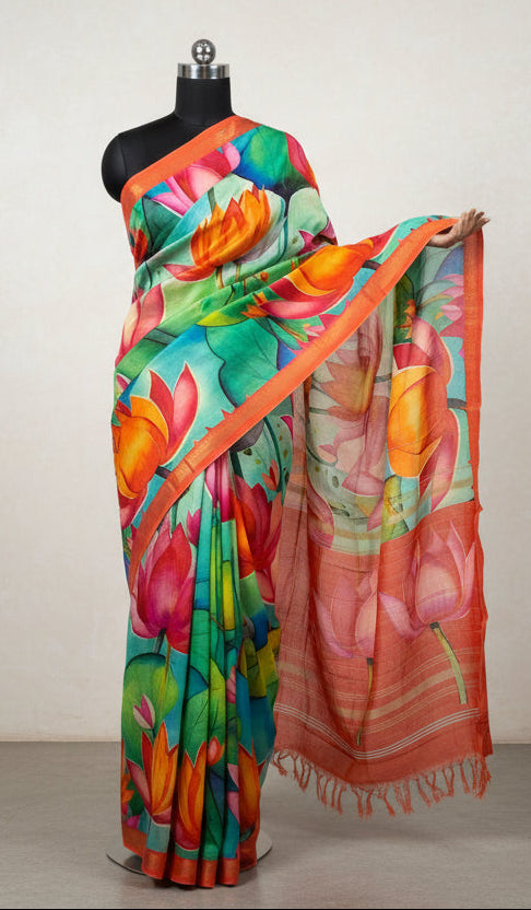 Multicolour digital print mangalagiri silk 104 saree