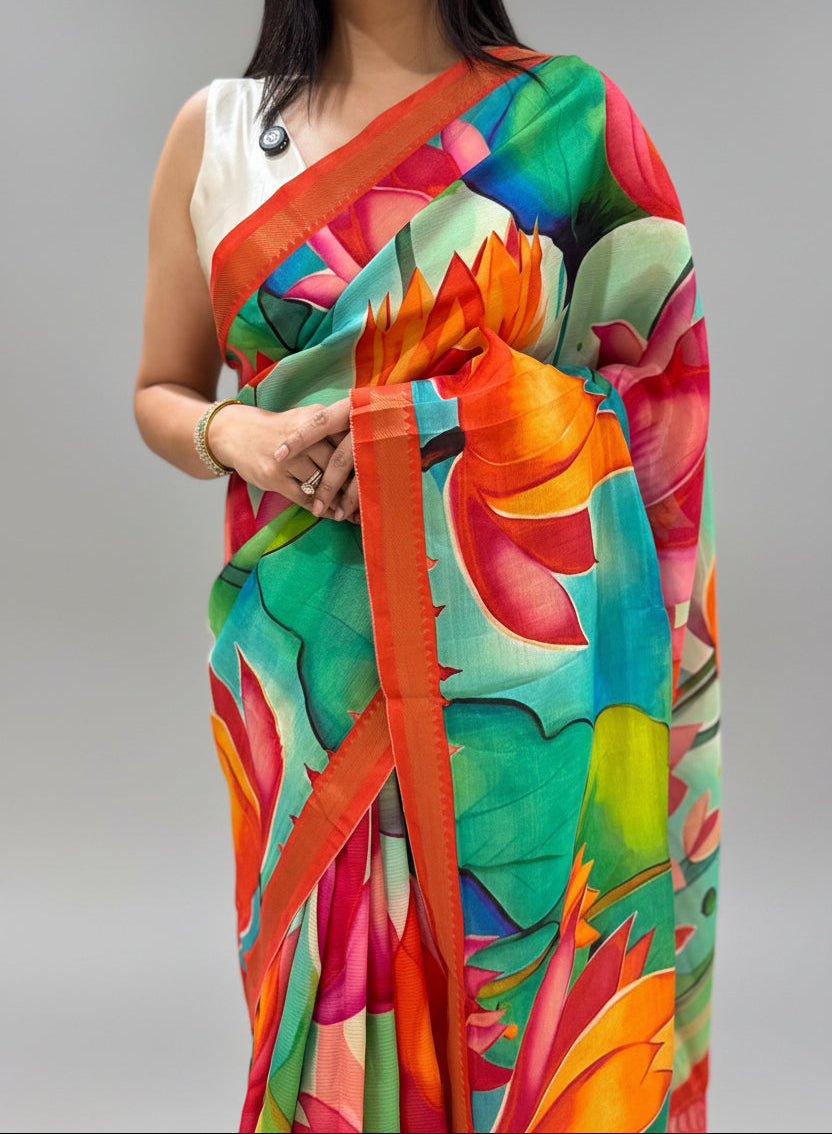 Multicolour digital print mangalagiri silk 104 saree