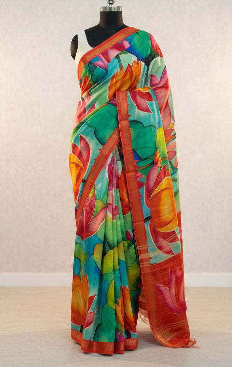 Multicolour digital print mangalagiri silk 104 saree