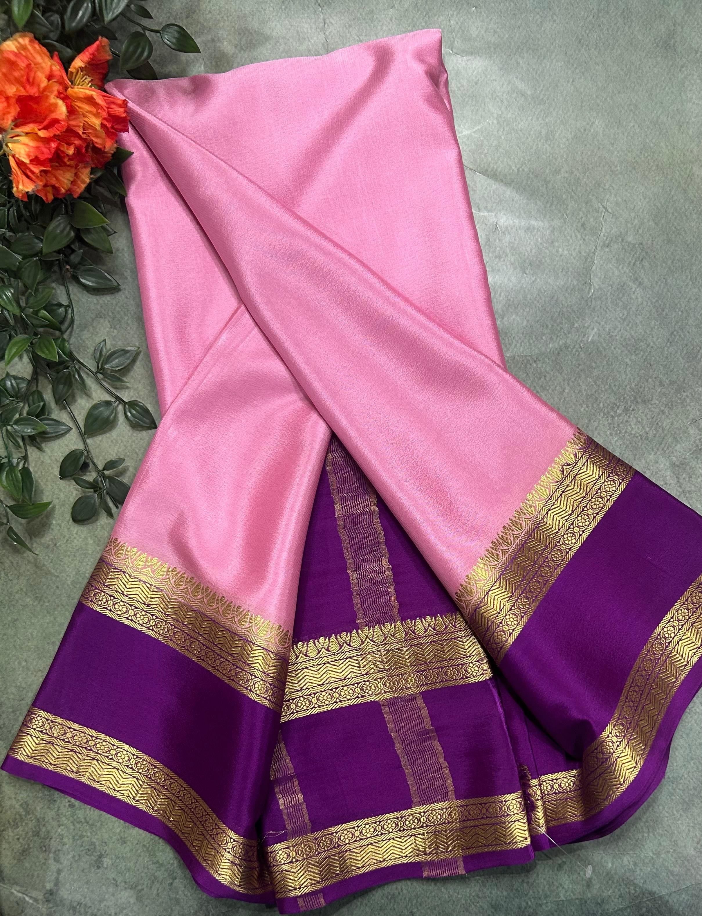 Pastel pink bentex border pure Mysore silk 104 saree
