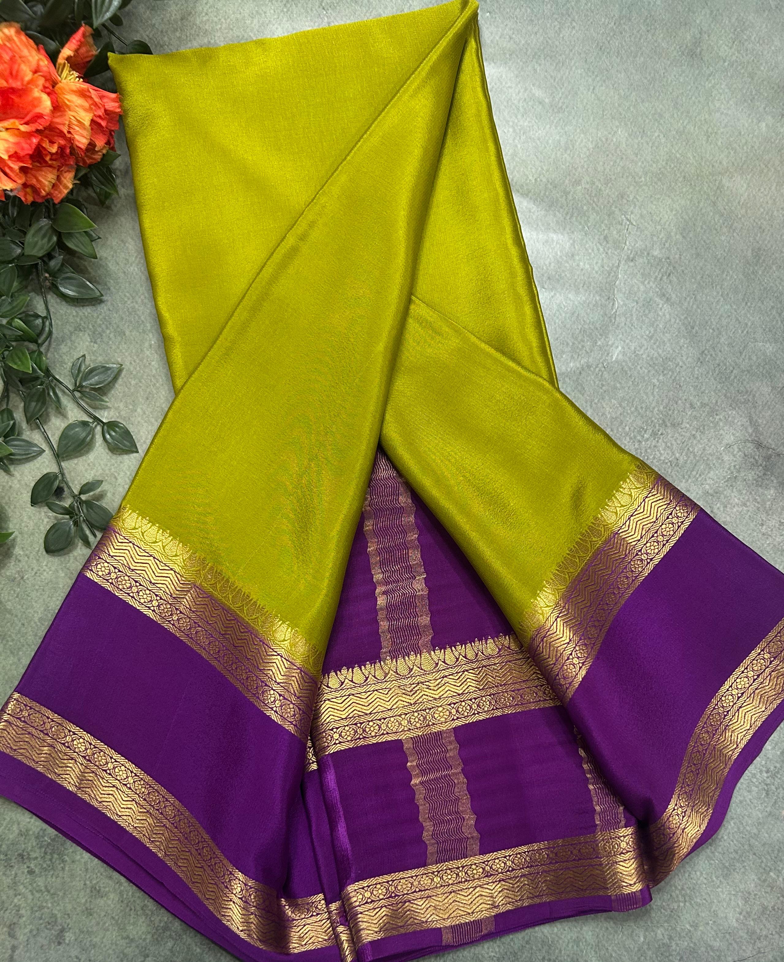 Neon bentex border pure Mysore silk 104 saree